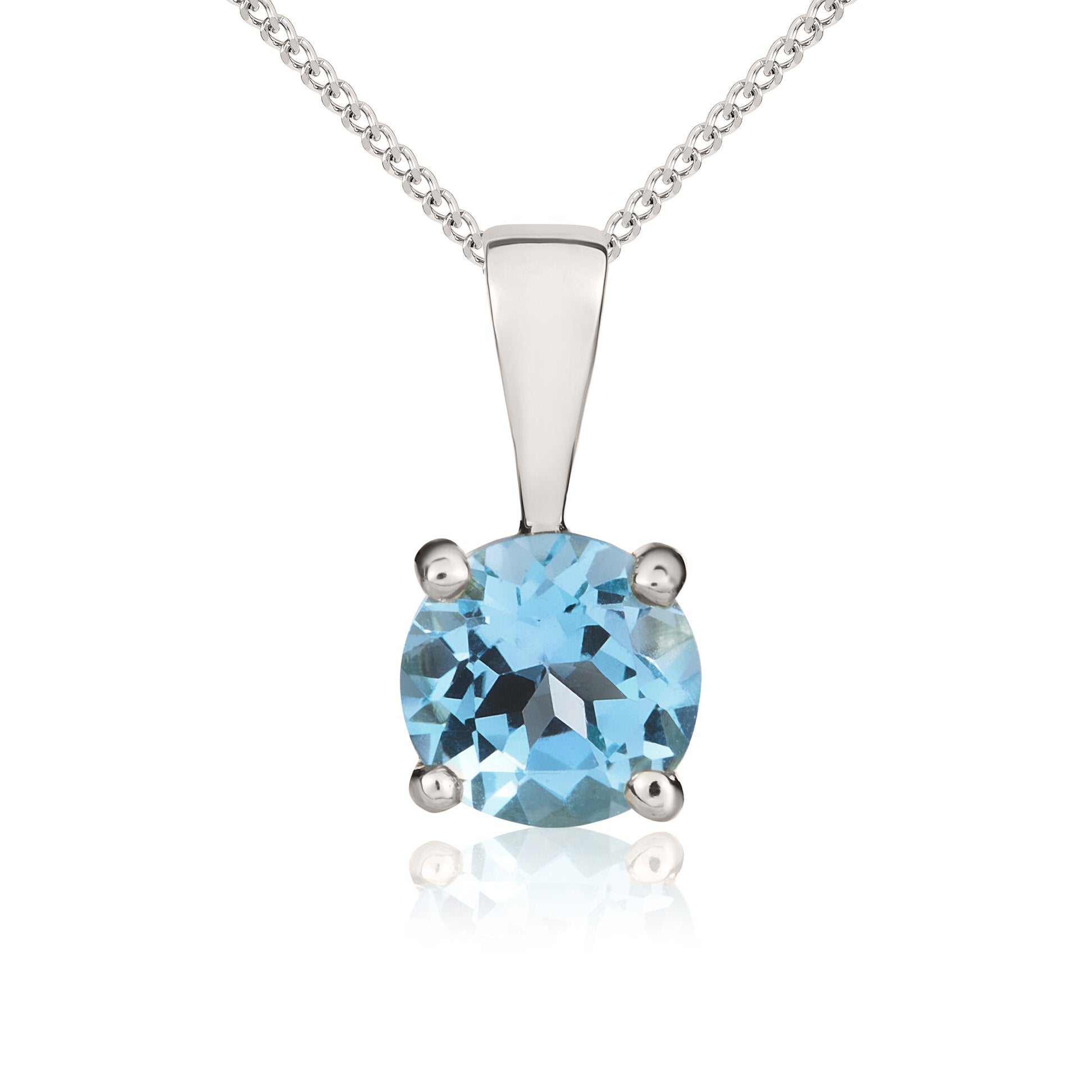 9ct white gold 5mm Round Swiss Blue Topaz Claw Set pendant