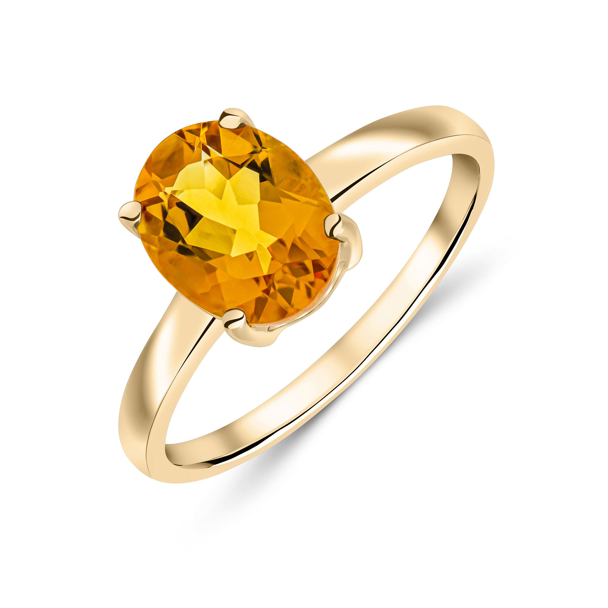 9ct Yellow Gold 9x7mm Oval Citrine Claw Set Single Stone Ring