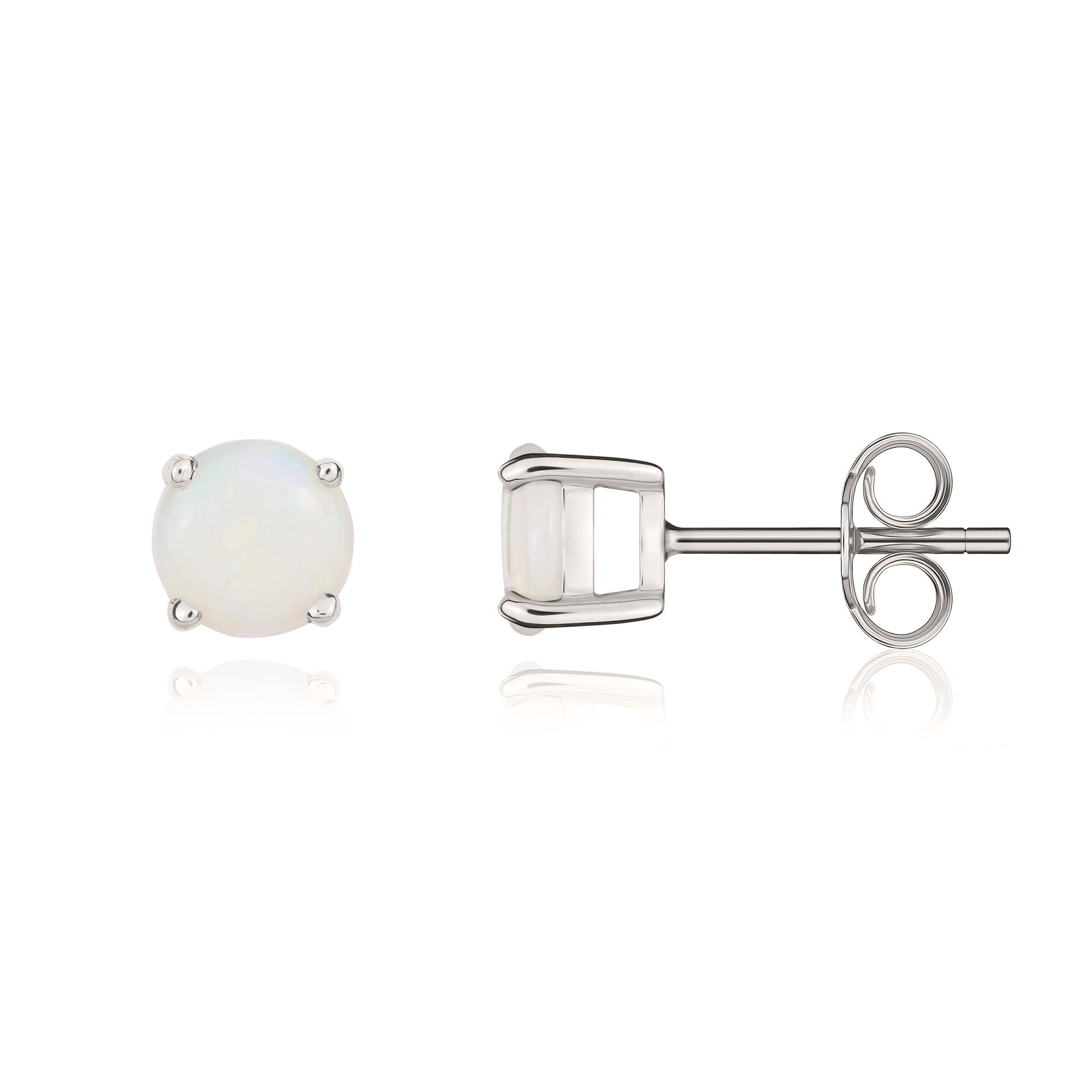 9ct White Gold 5mm Round Opal 4 Claw Earrings