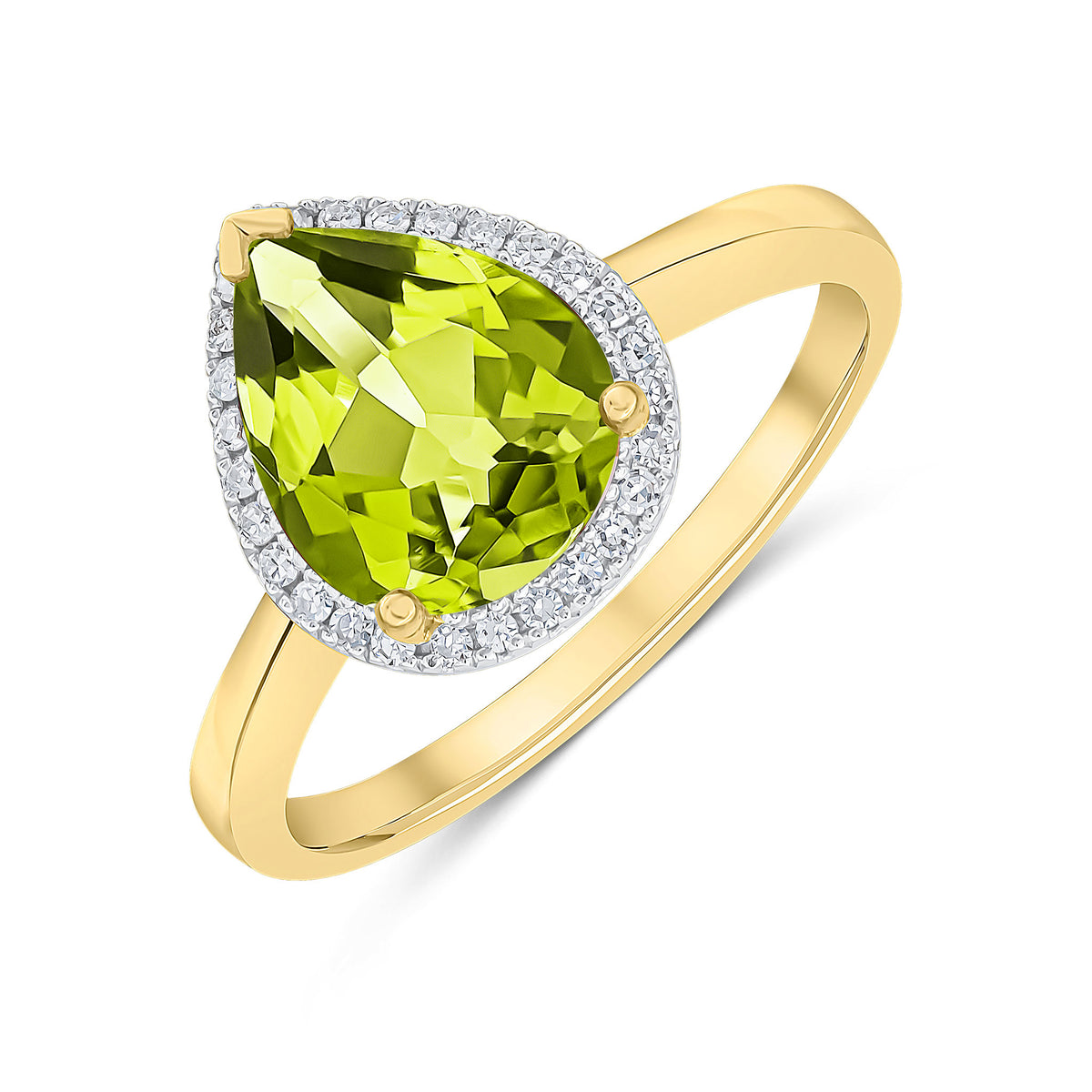9ct Yellow Gold Pear Peri & Diamond Cluster R