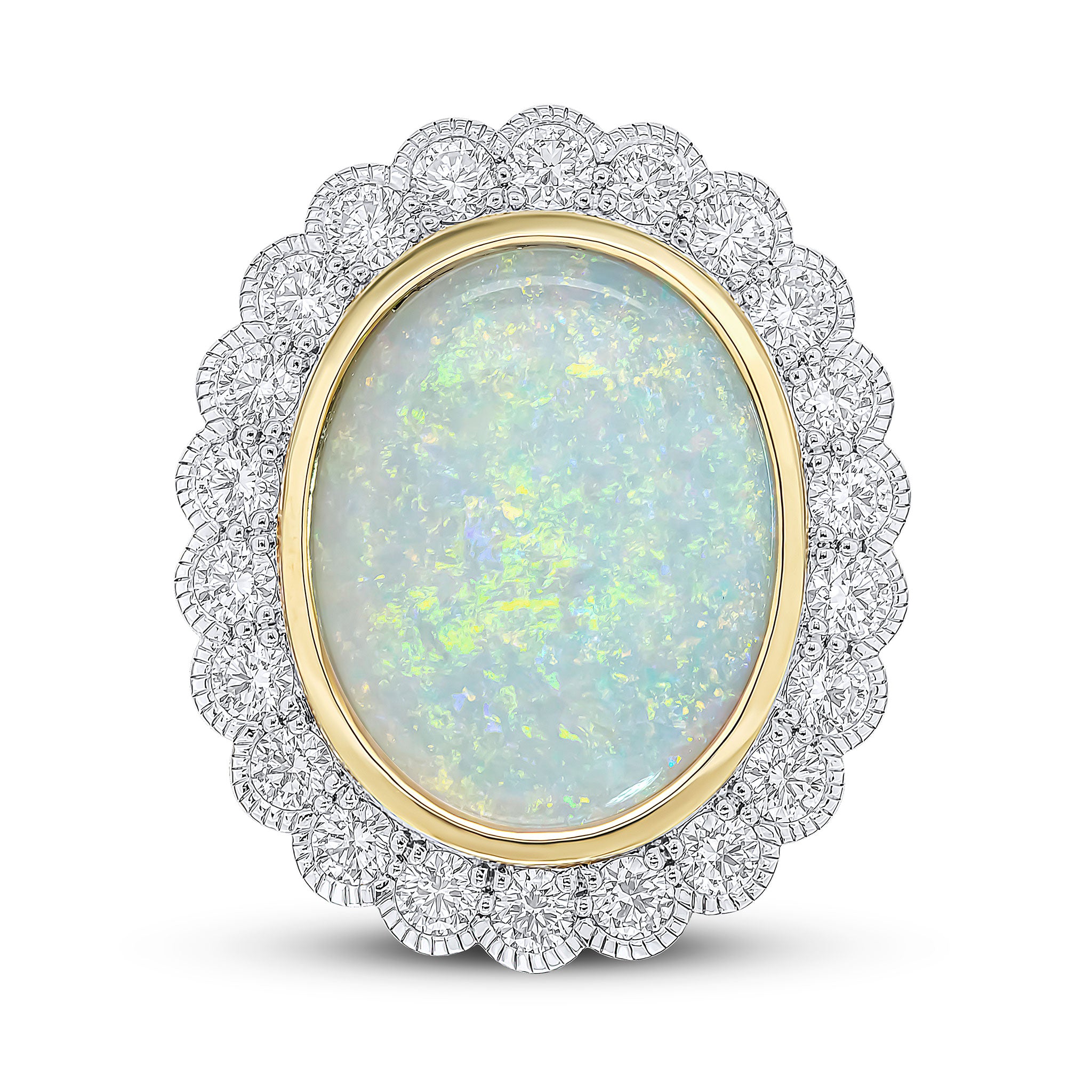 Plat & 18y Oval Opal & Diamond Cluster