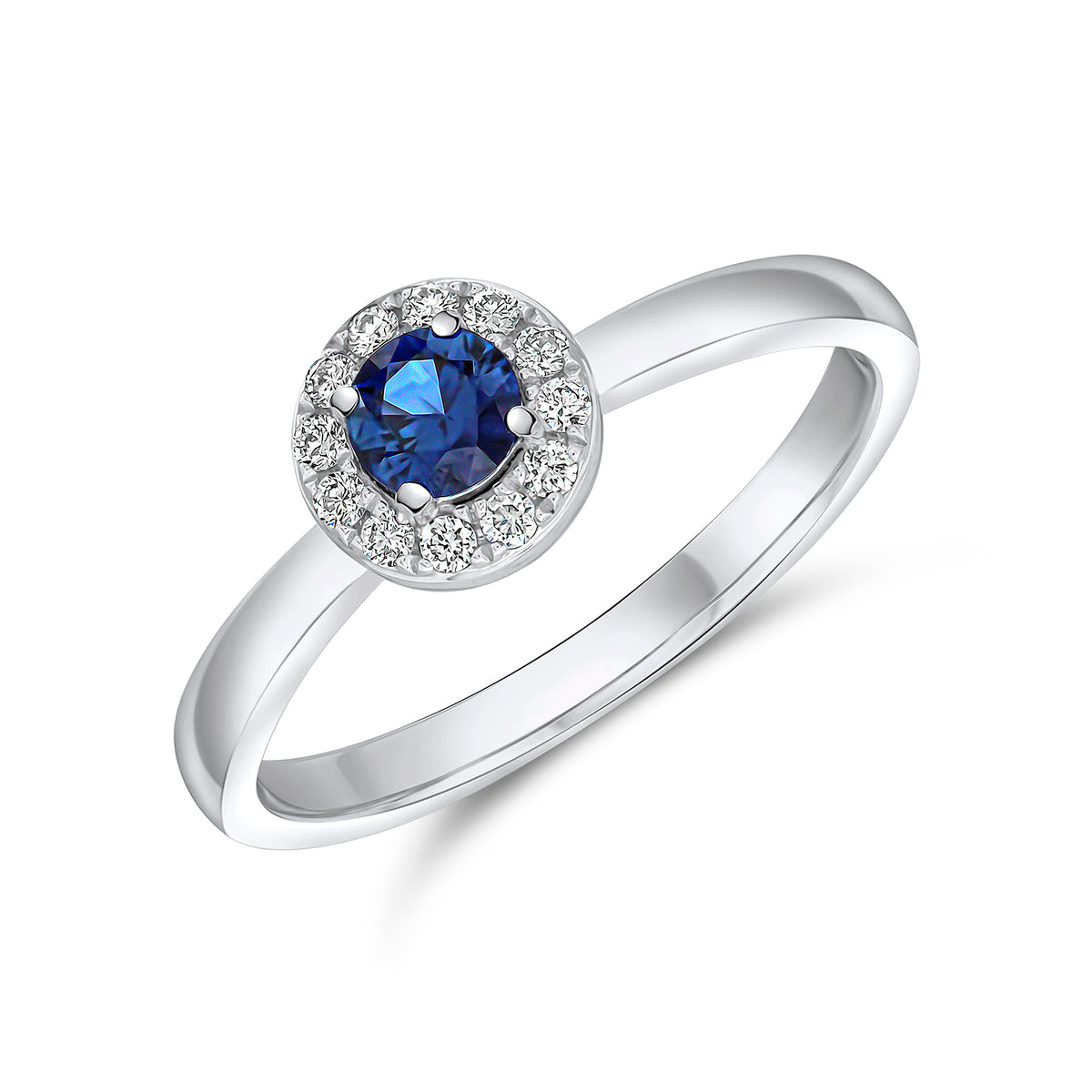 18ct White Gold Round Sapphire & Diamond Claw Set Cluster Ring
