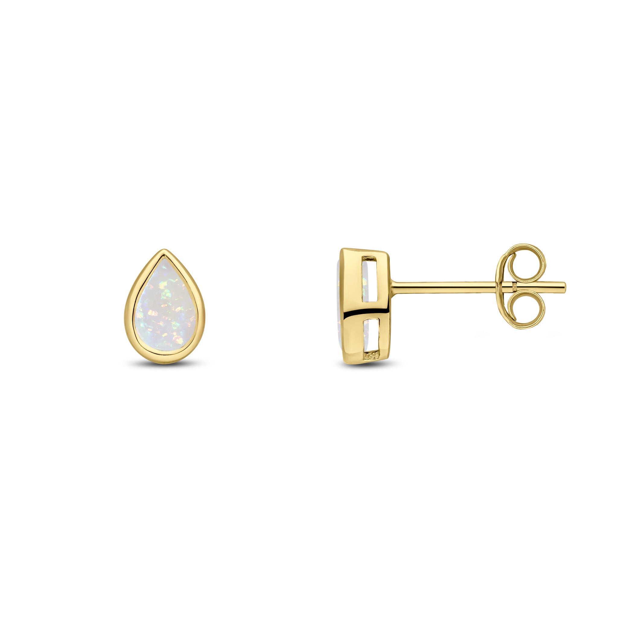 9ct Yellow Gold 6x4 Pear Shape Opal Rubover Set Earrings