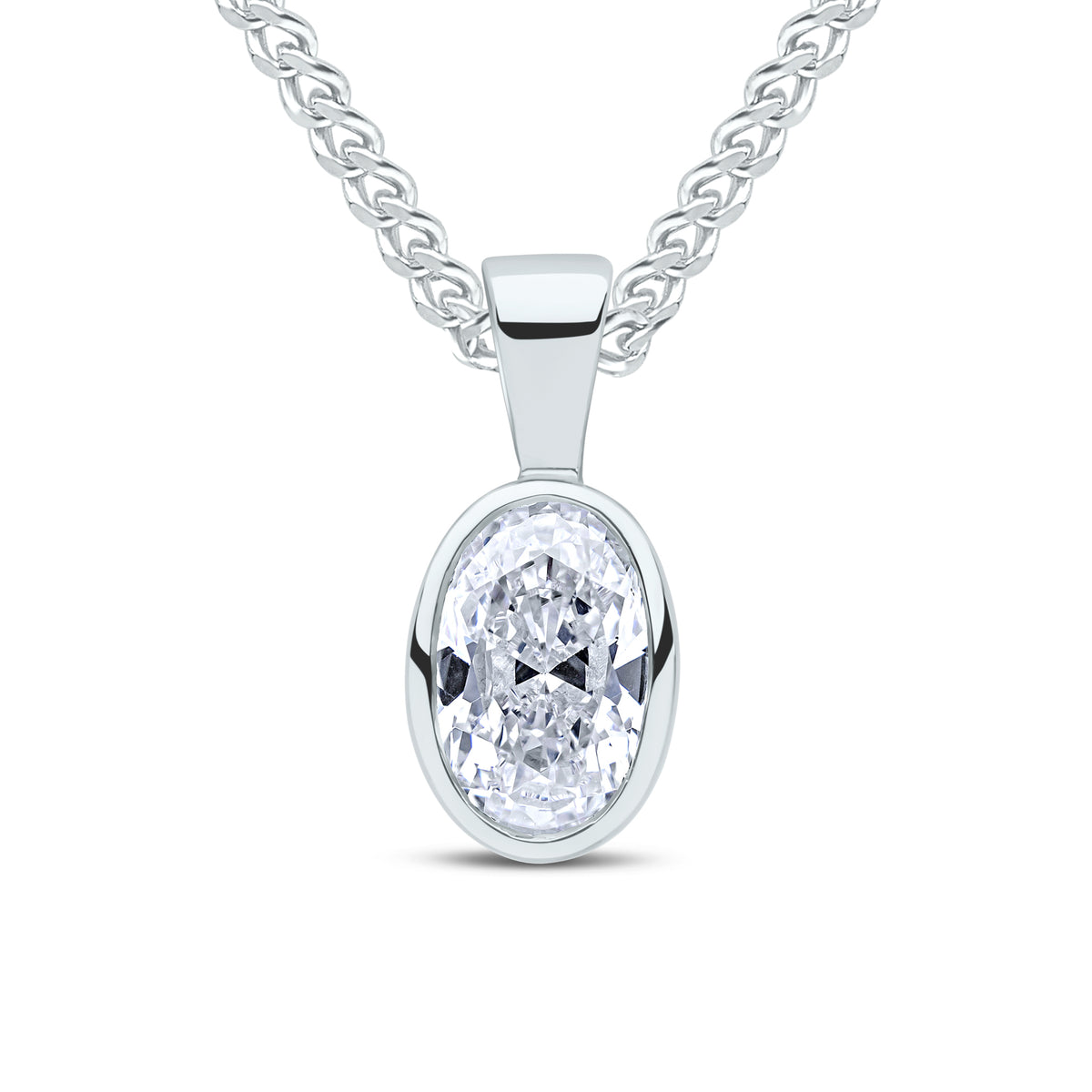 9ct White Gold 7x5 Oval CZ Rubover Pendant