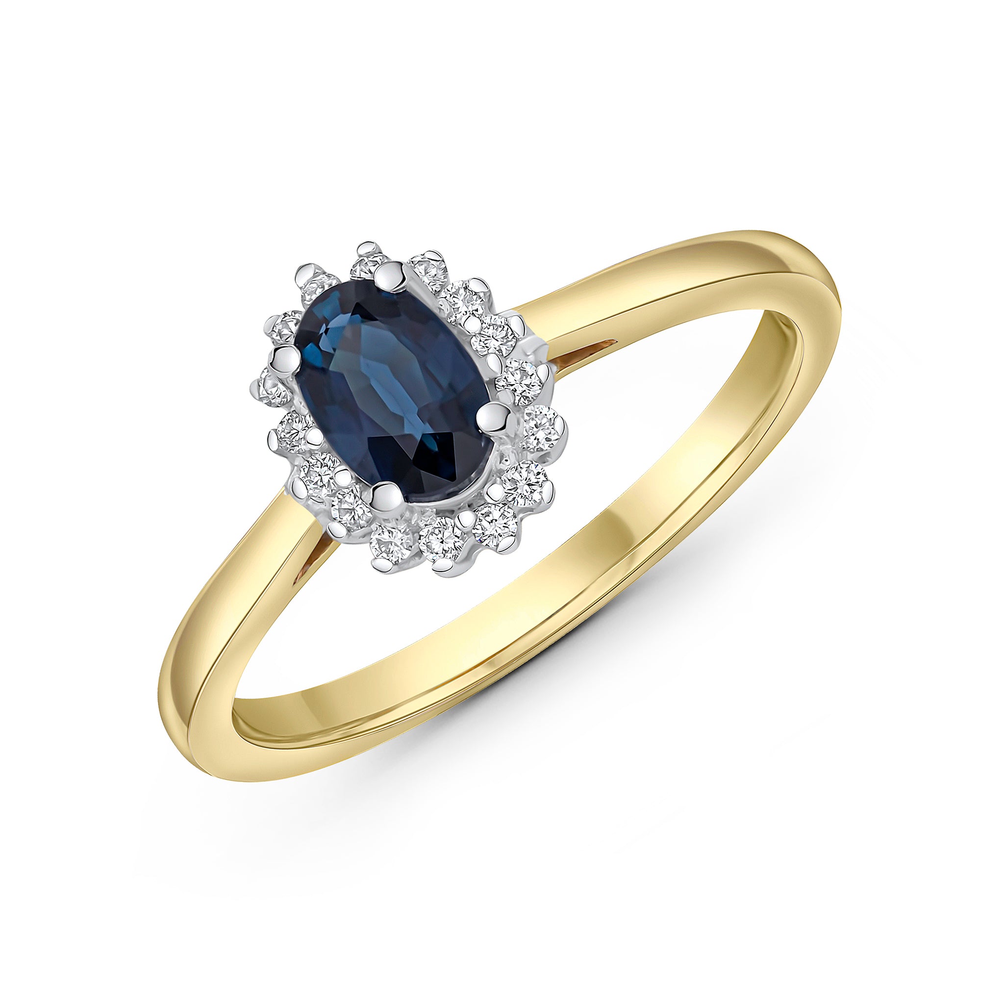 18ywg Oval Sapphire and Diamond Claw Cluster Ring