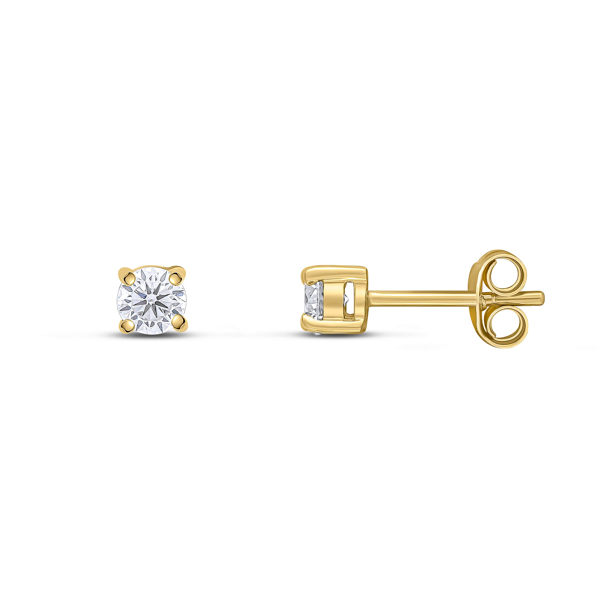 9ct Yellow Gold 4mm Round CZ 4 Claw Earrings