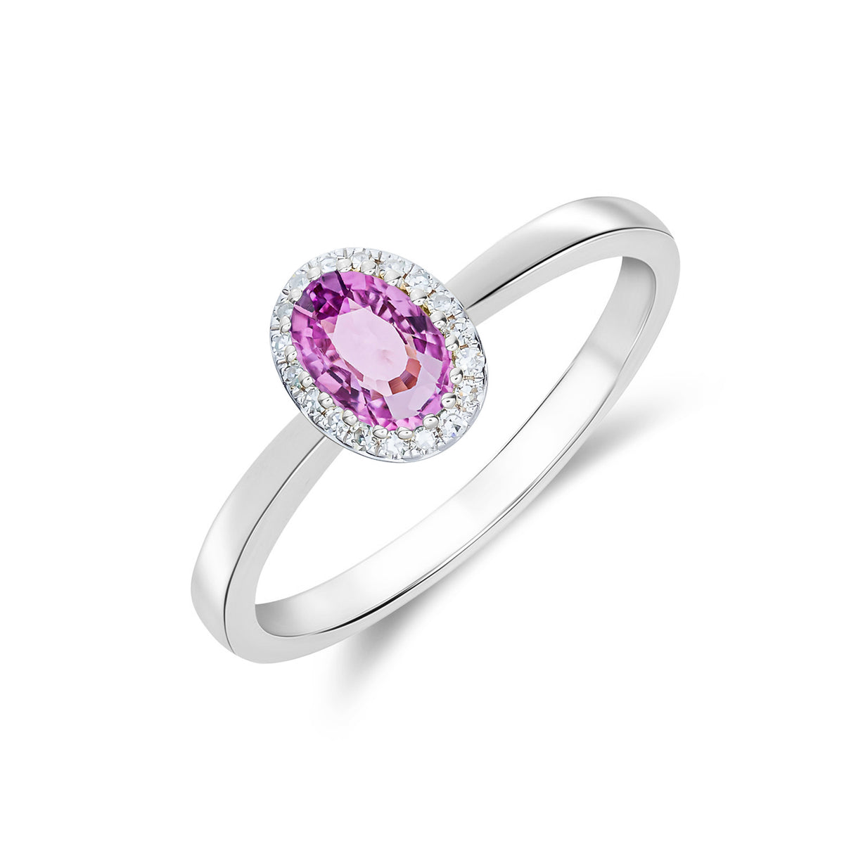 9ct White Gold 6x4 Pink Sapphire & Diamond Cluster Ring