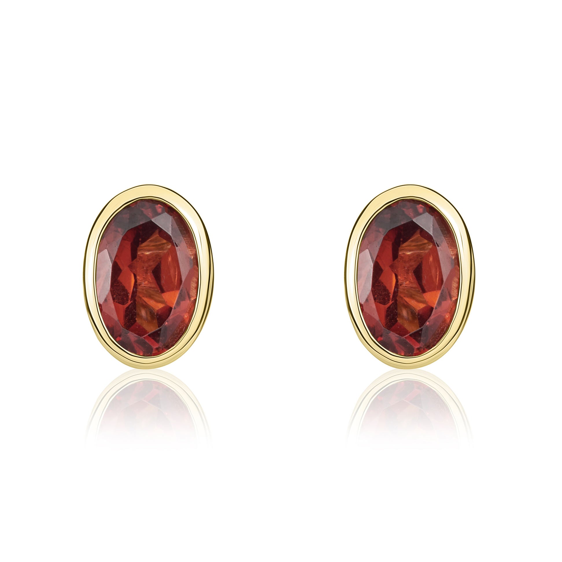 9ct yellow gold 6 x 4 mm oval garnet rubover Earrings