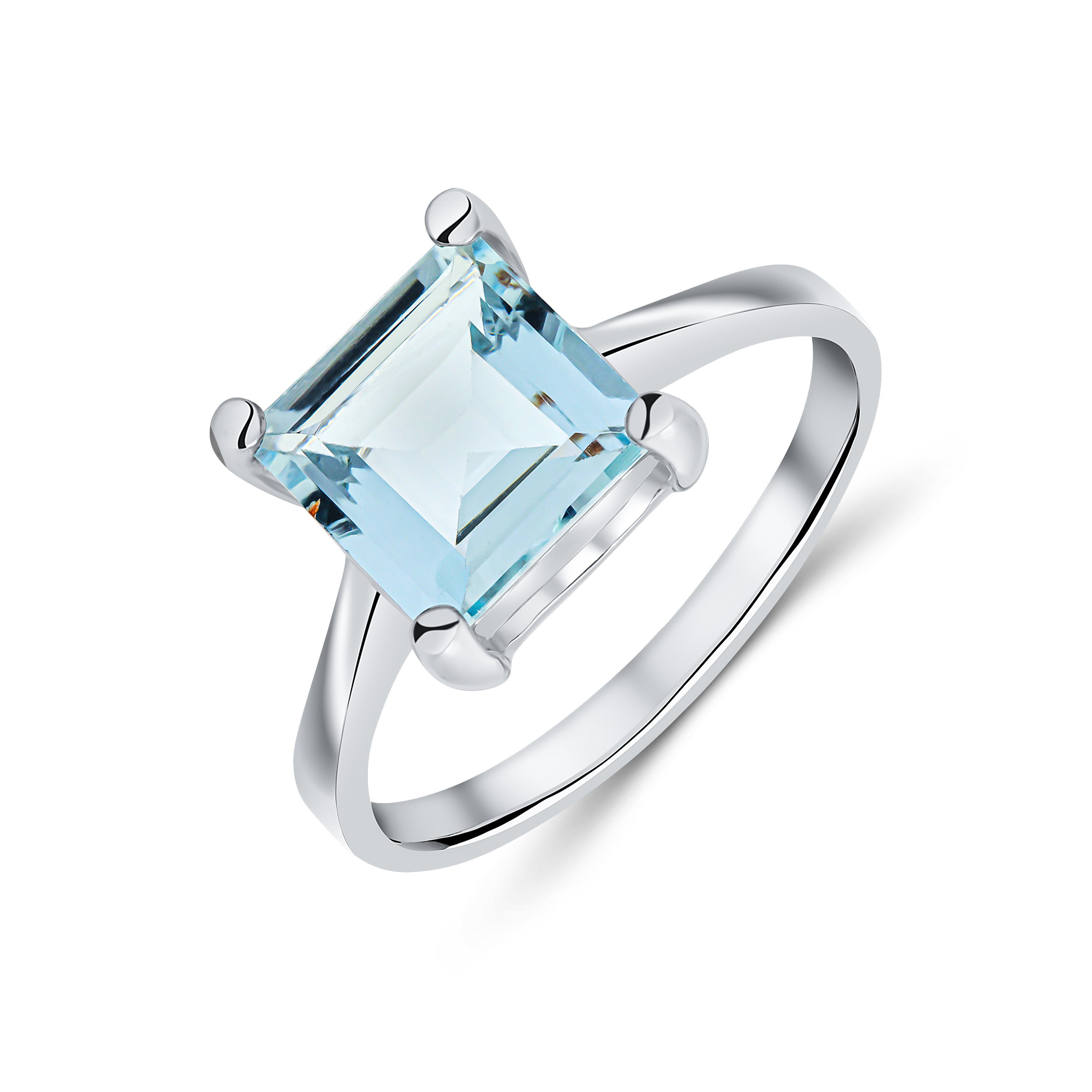 9ct White Gold 8mm Square Aquamarine Claw Single Stone Ring