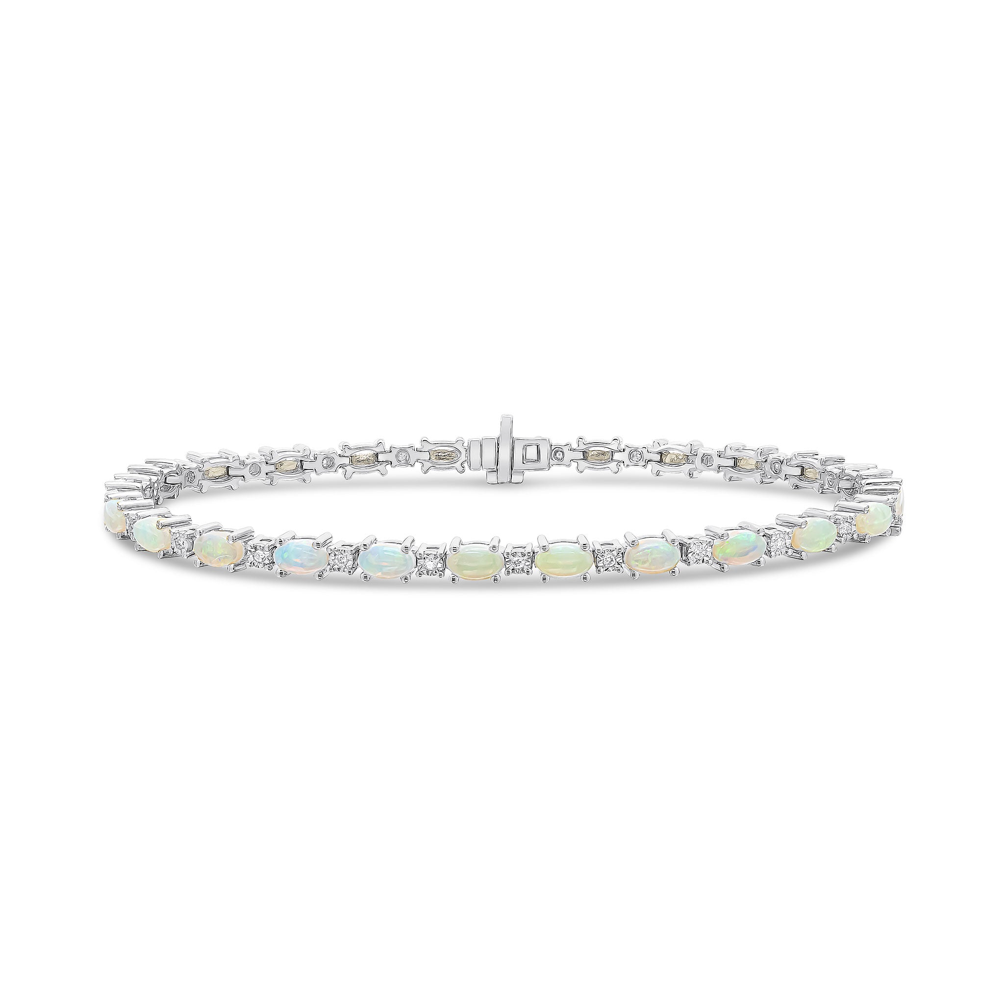 18wg Oval Opal & Diamond Claw Bracelet