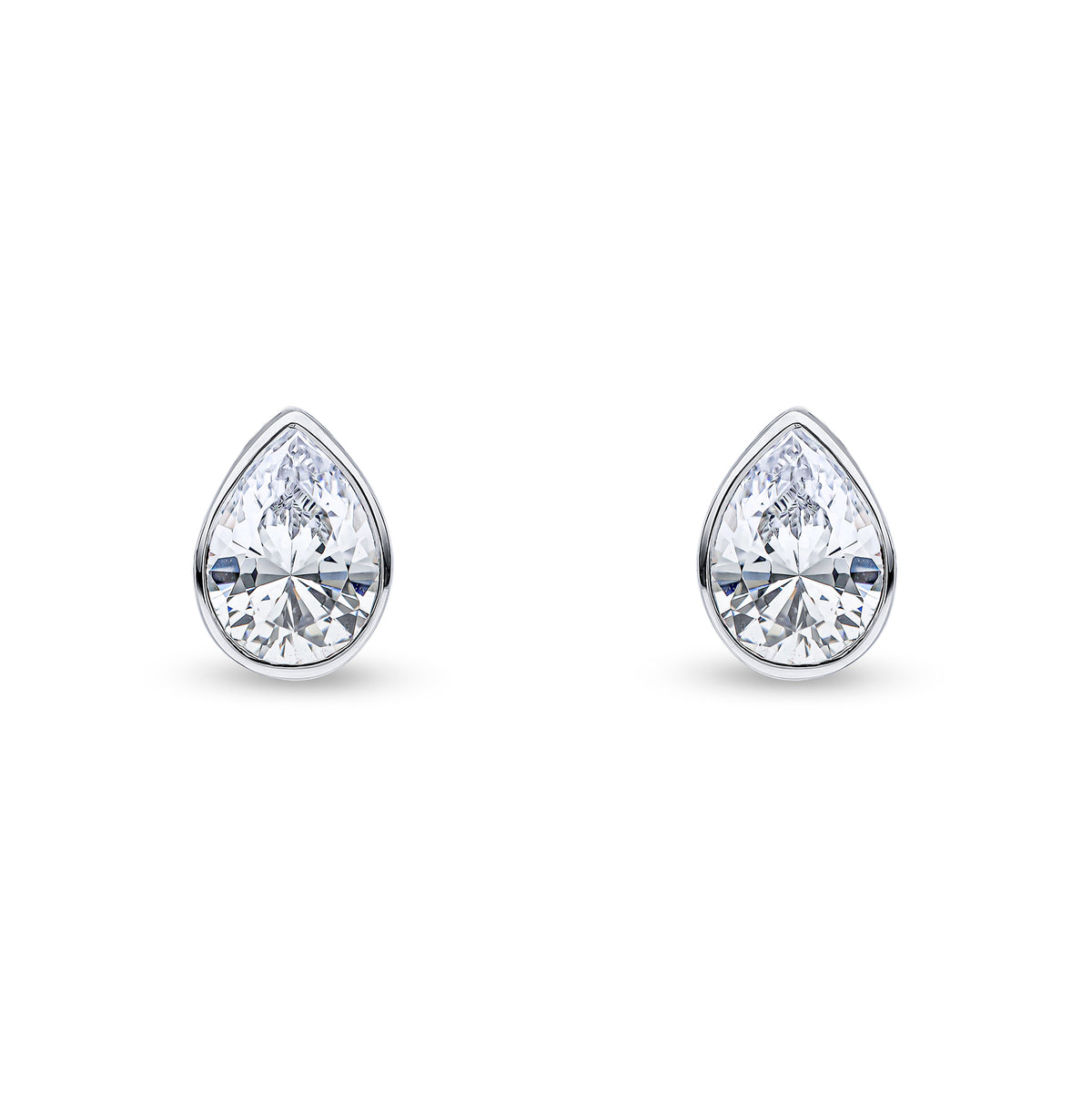 9ct White Gold 7x5 Pear Shape CZ Rubover Set Earrings
