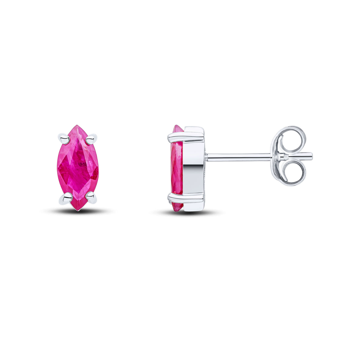 9ct White Gold 8x4mm Marquise Ruby Claw Set Earrings