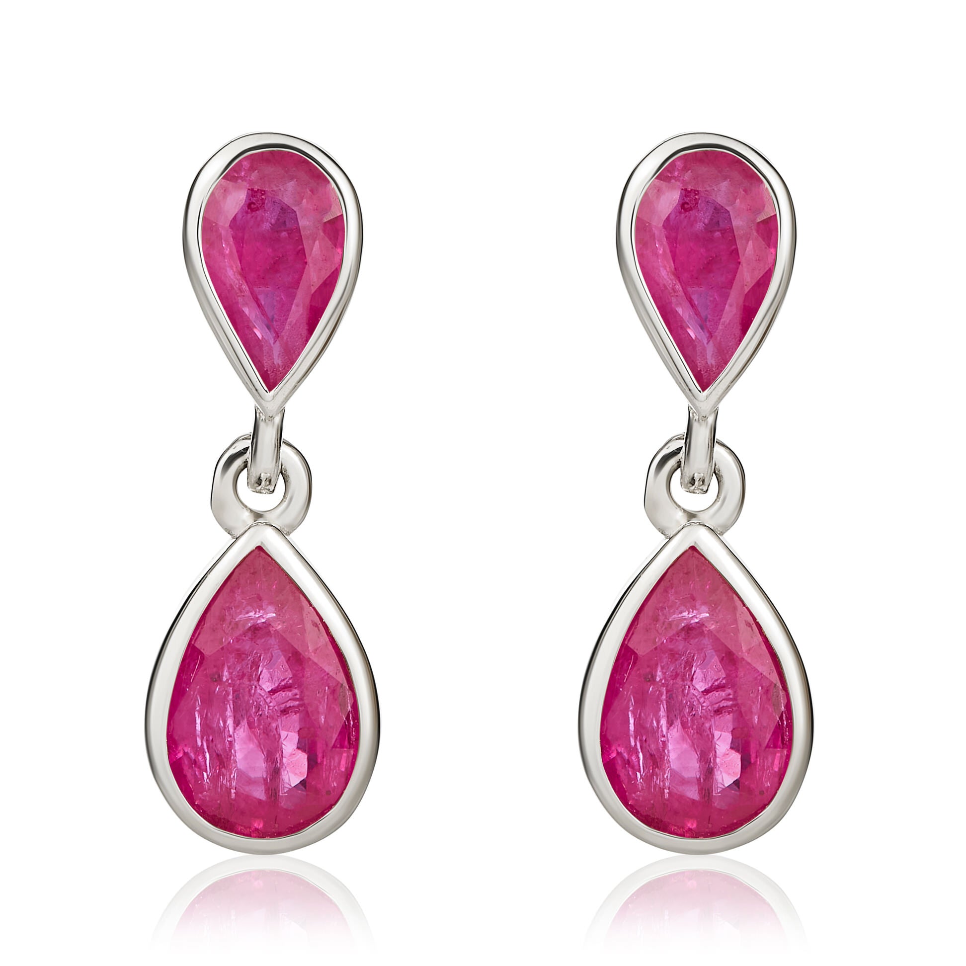 9ct White Gold Pear Shaped Ruby Double Drop Earrings