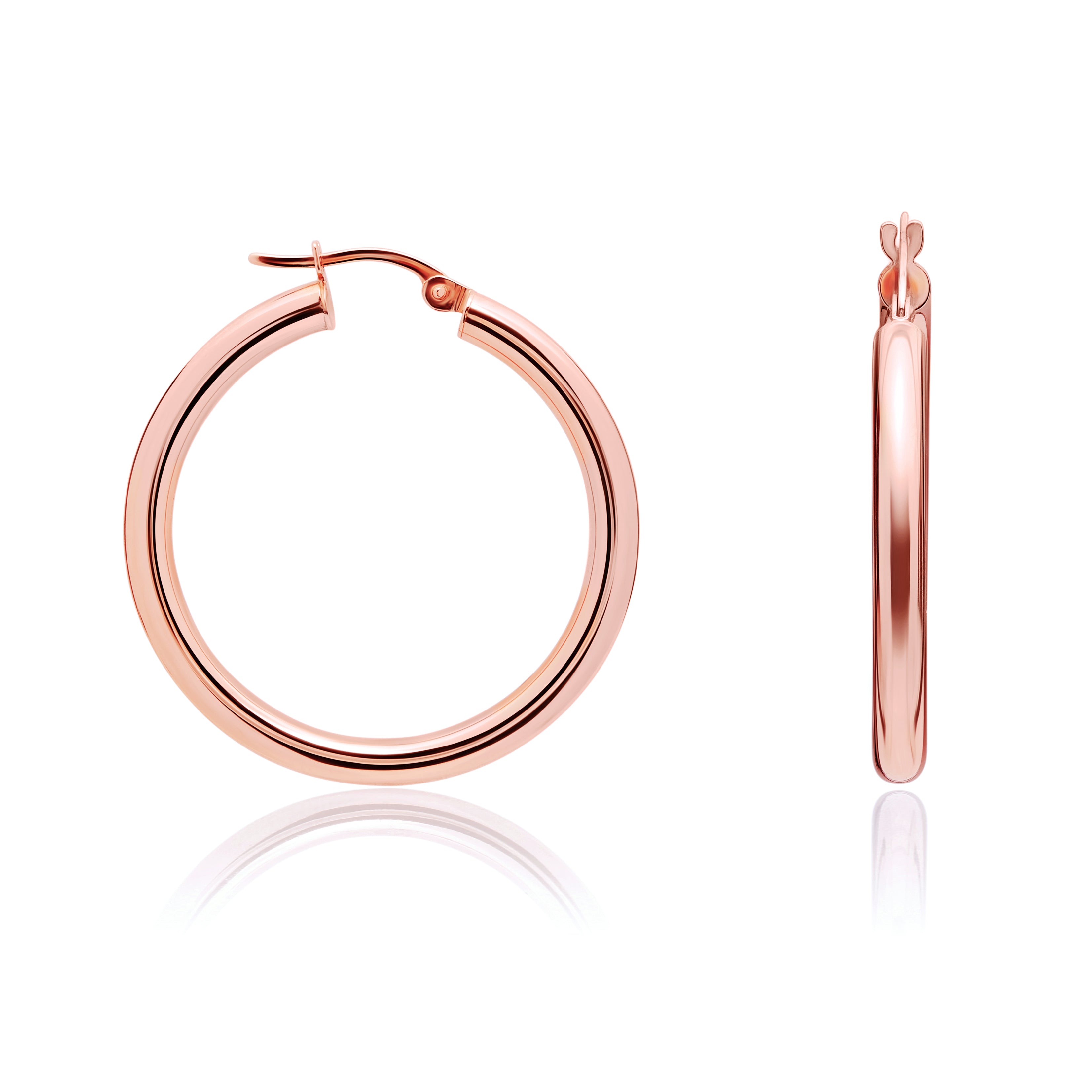 9ct Rose Gold 3mm Tube Polished Hoop Earrings 31mm Diameter