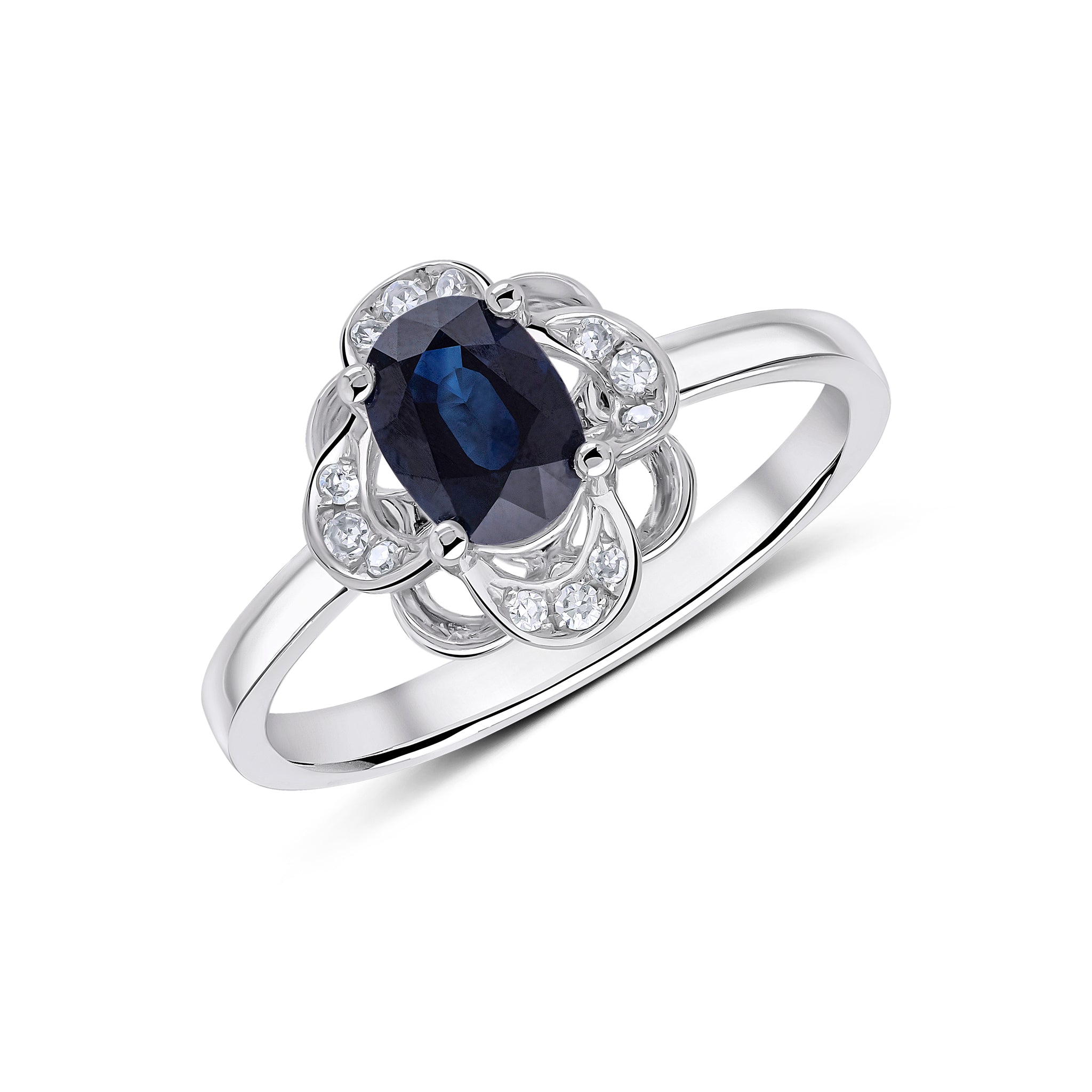 9ct White Gold Oval Sap & Diamond Fancy Clus