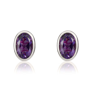 9ct white gold 6 x 4 mm oval Amethyst rubover Stud Earrings