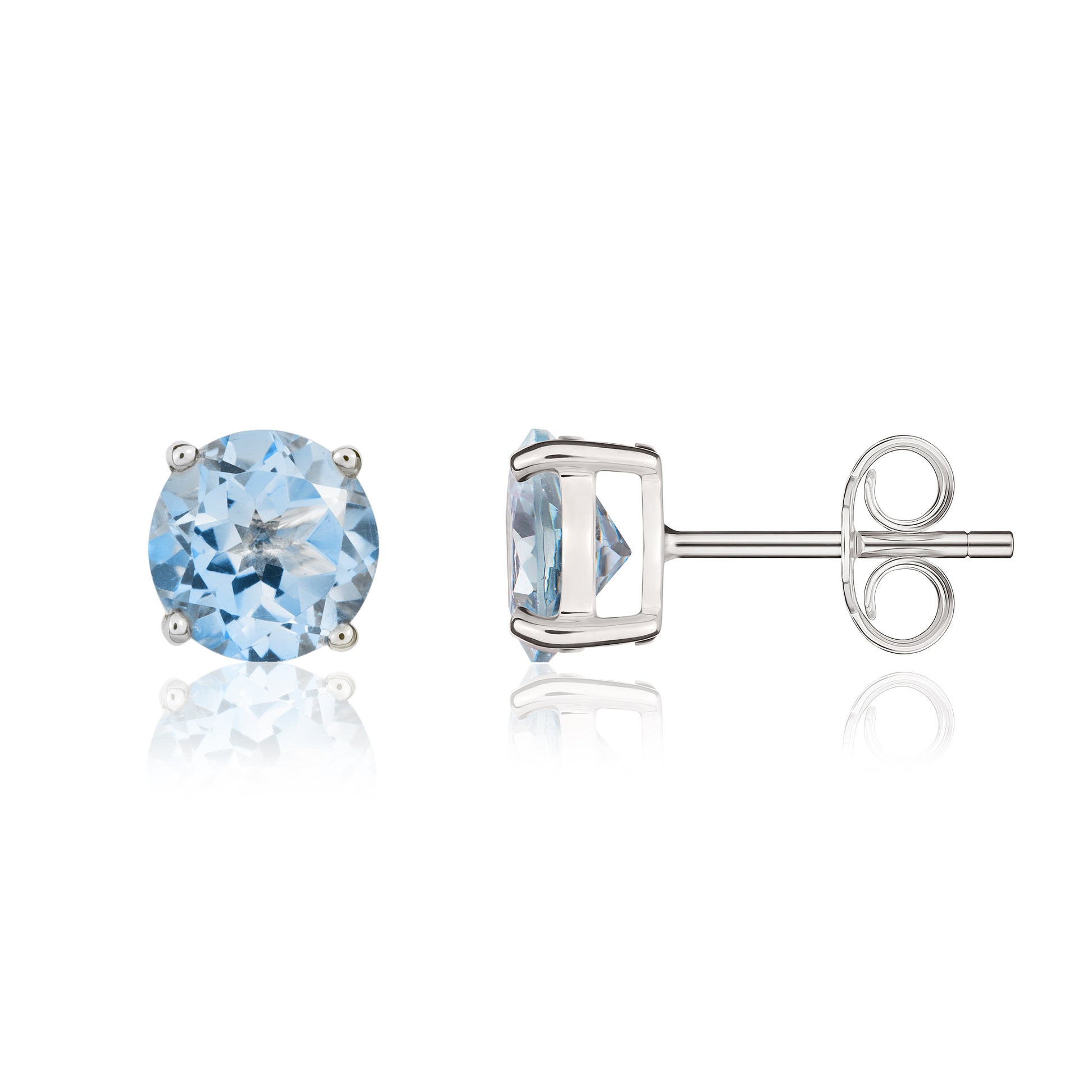 9ct White Gold 8mm Round Aquamarine Claw Set Earrings