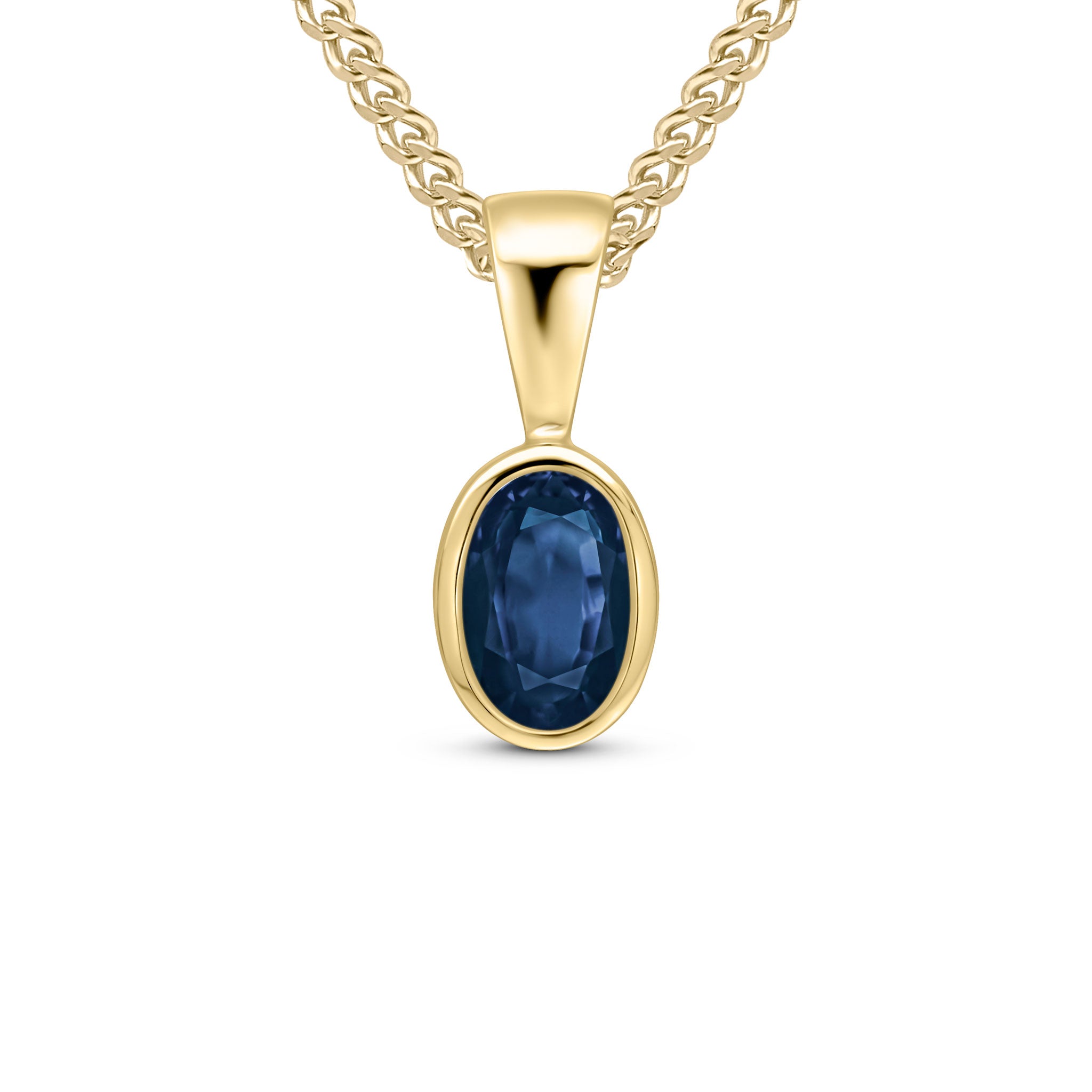 9ct yellow gold 6 x 4 mm oval Sapphire rubover pendant