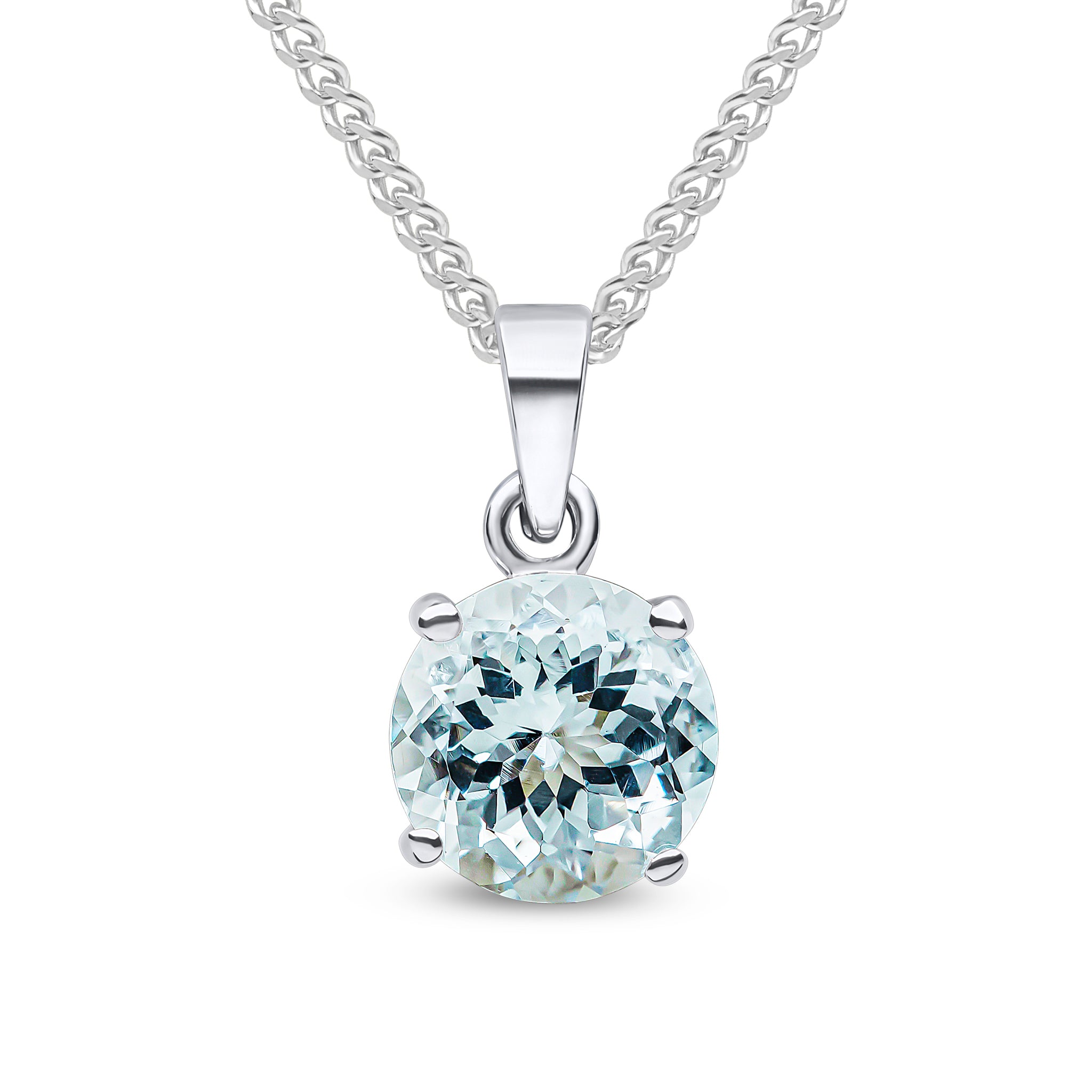 9ct White Gold 8mm Round Aquamarine Claw Set Pendant