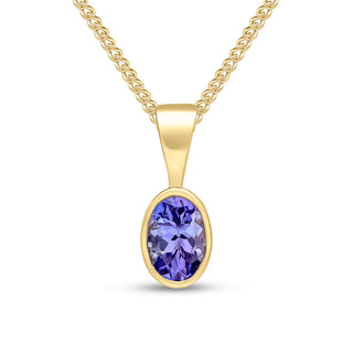 9ct yellow gold 6X4 Oval Tanzanite Rubover Pendant