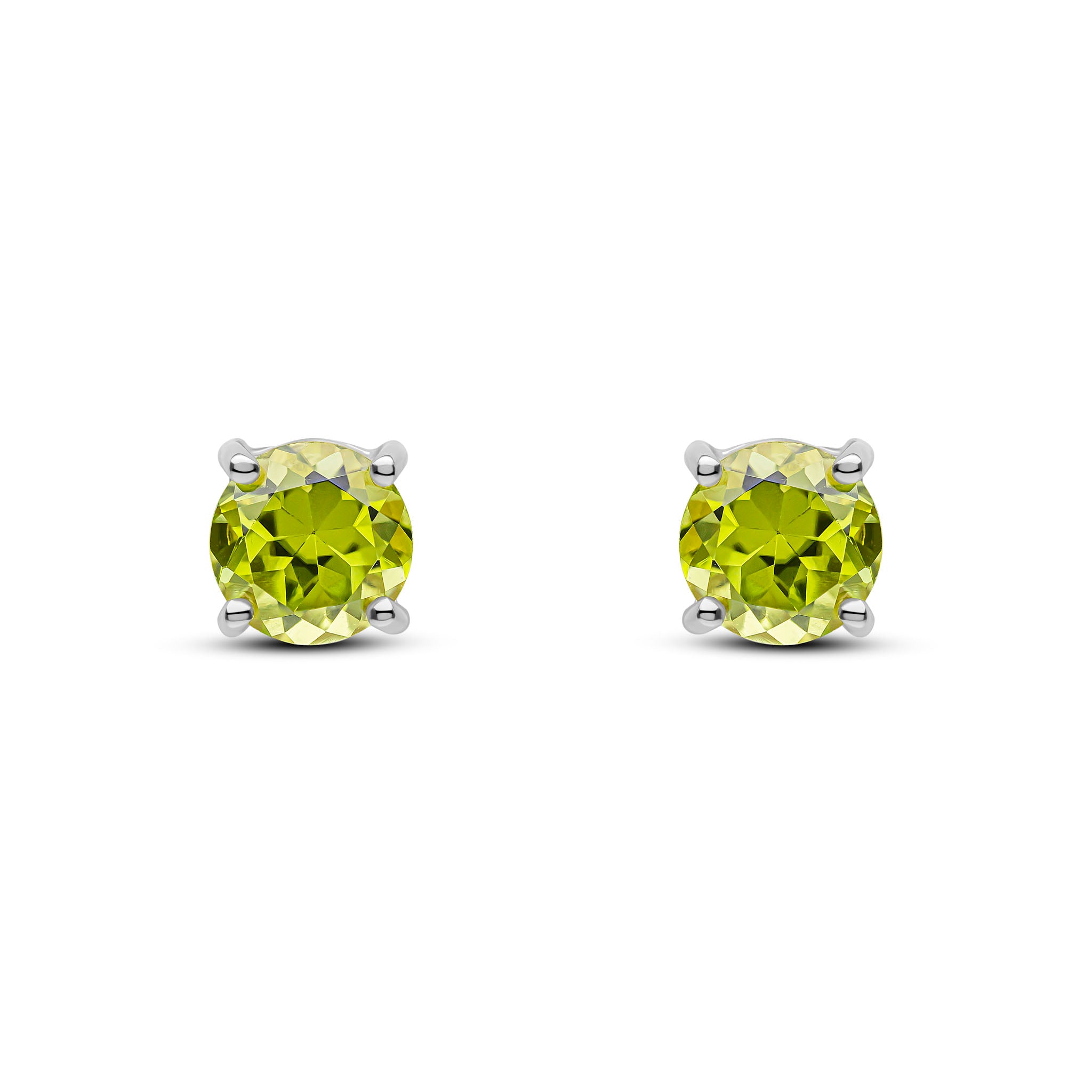 9ct White Gold 6mm Round Peridot 4 Claw Earrings