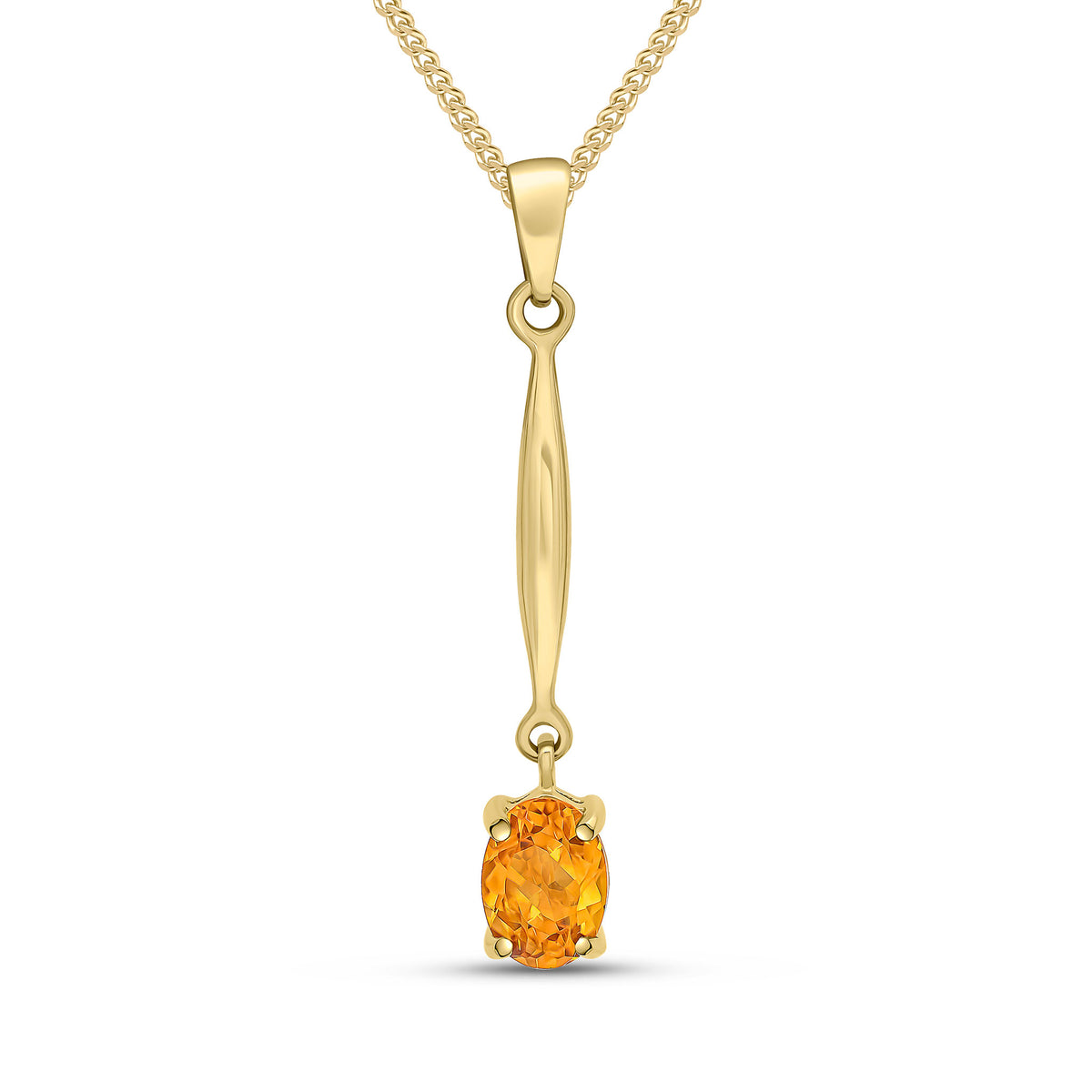 9ct Yellow Gold 7x5 Oval Claw Citrine and Bar Pendant