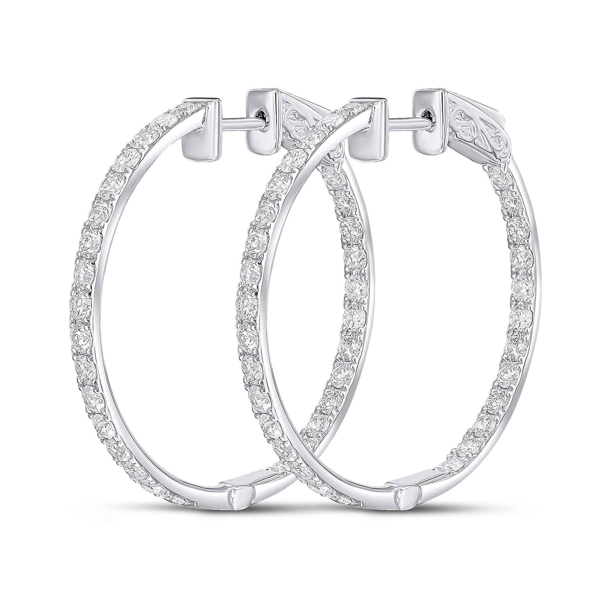 18ct White Gold Round Diamond Claw Set Full Hoop Earrings 1.90ct