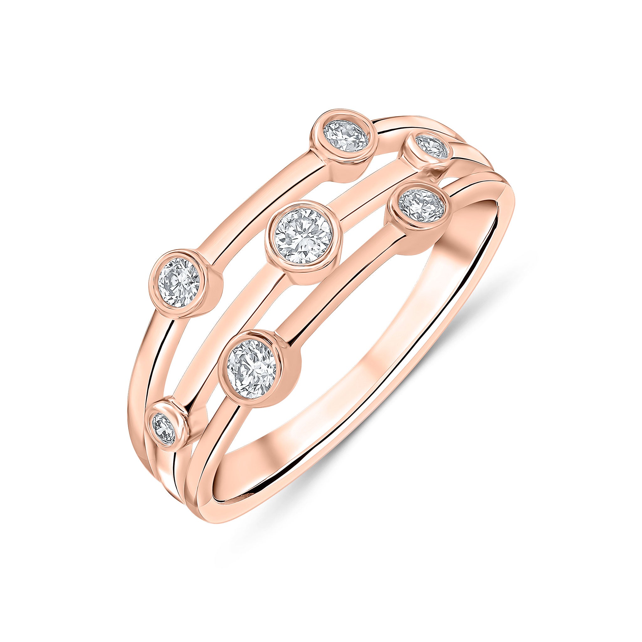 18ct Rose Gold Round Diamond 3 Row Bubble Ring 0.25ct Total