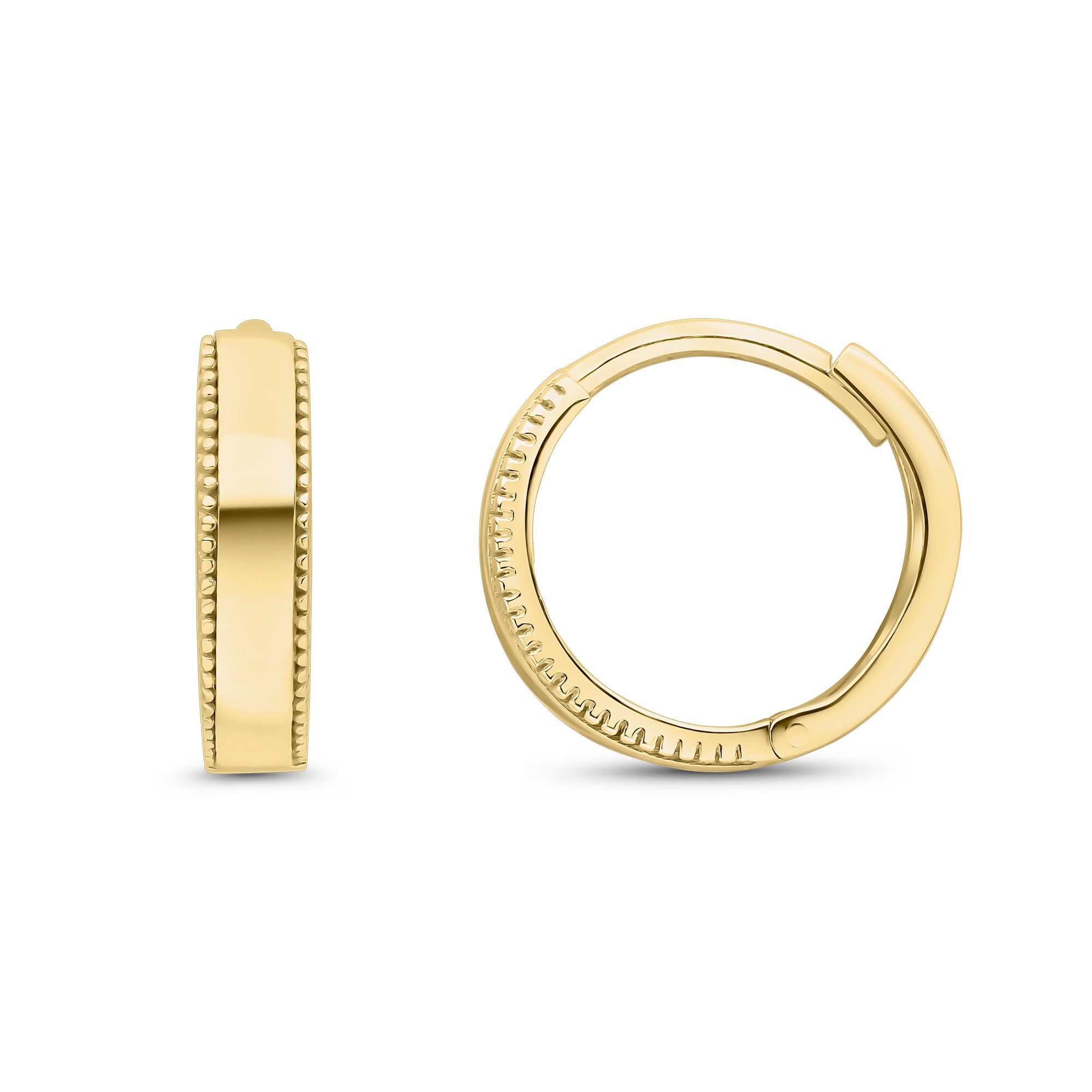 9ct Yellow Gold Polished Huggy Earrings with Beaded Edge