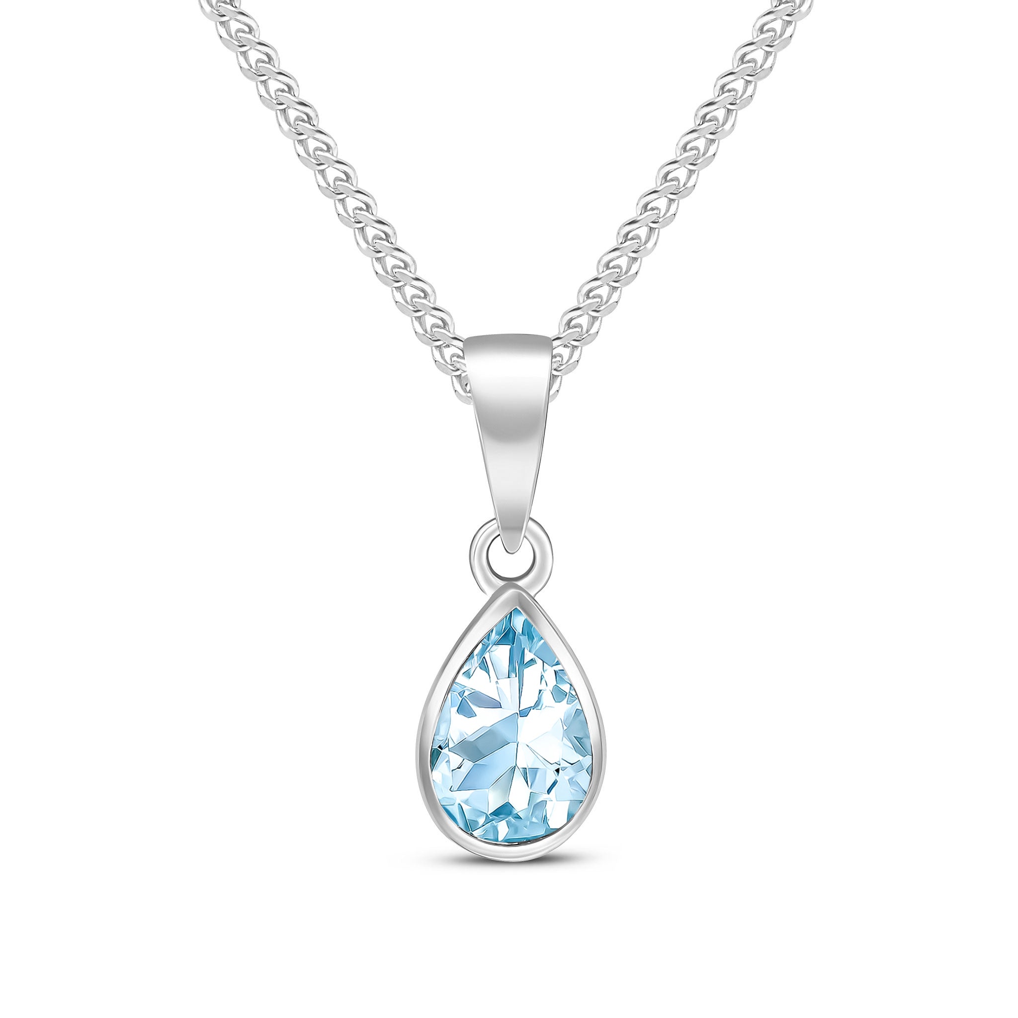 9ct White Gold 7x5 Pear Shape Aquamarine Rubover Pendant
