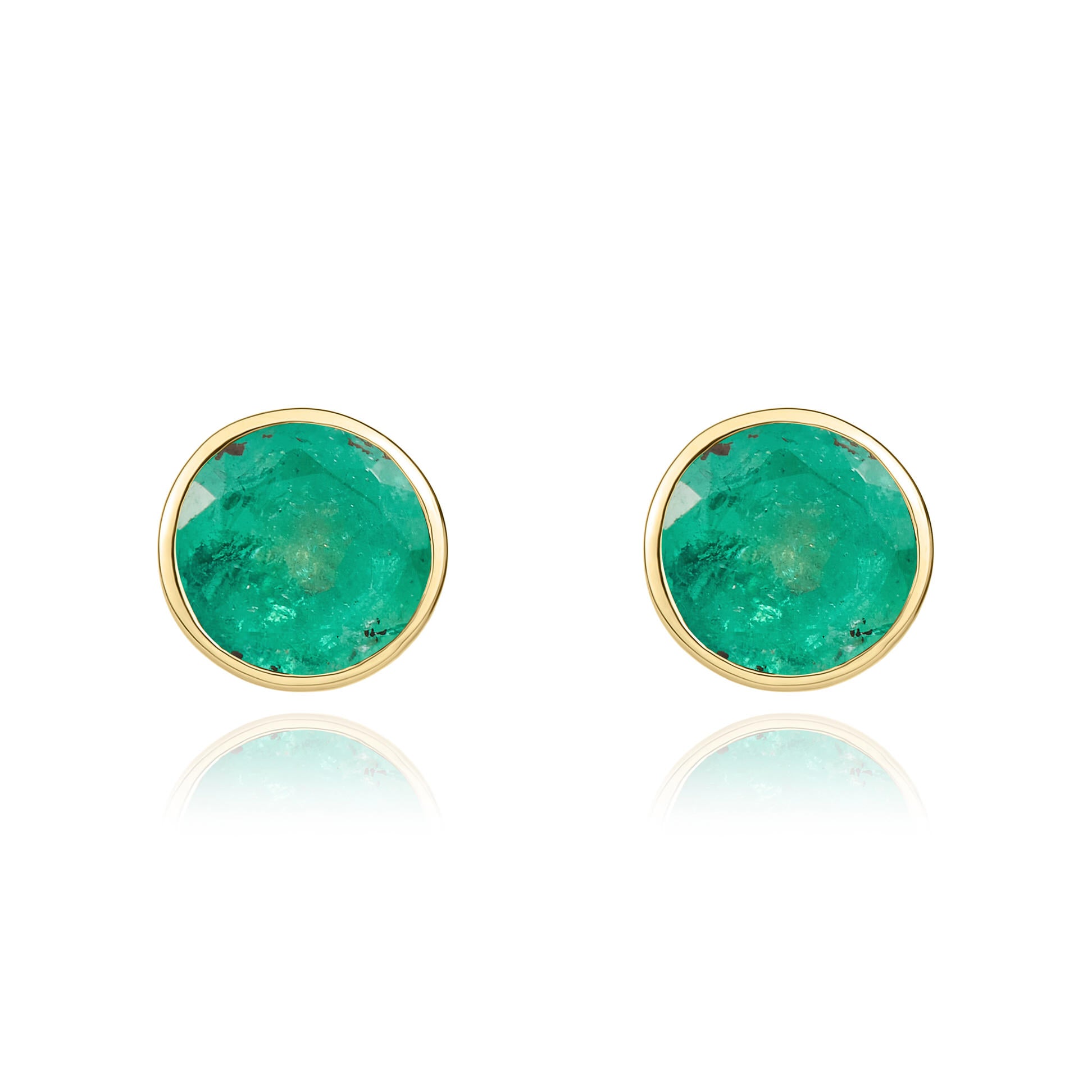 9ct yellow gold 5mm Round Emerald Rubover Stud Earrings