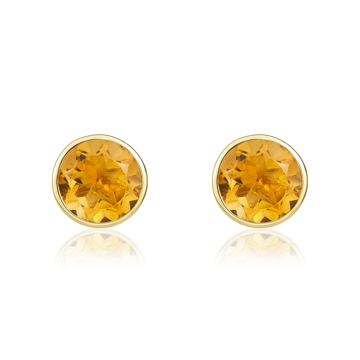 9ct Yellow Gold 5mm Round Citrine Rubover Stud Earrings