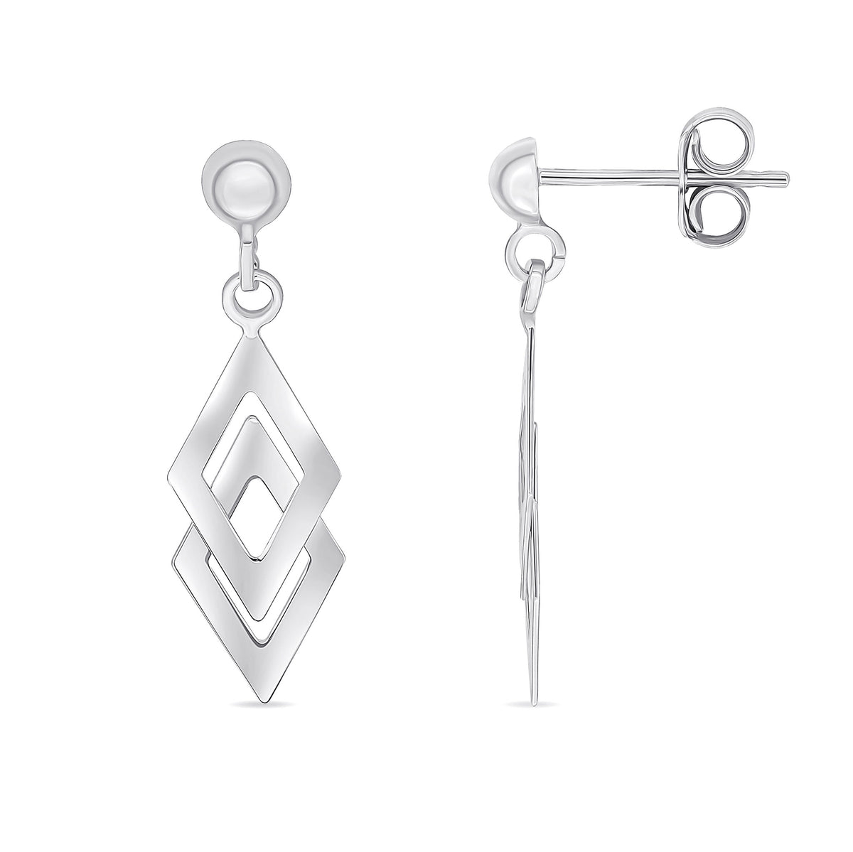9ct White Gold Double Kite Drop Earrings