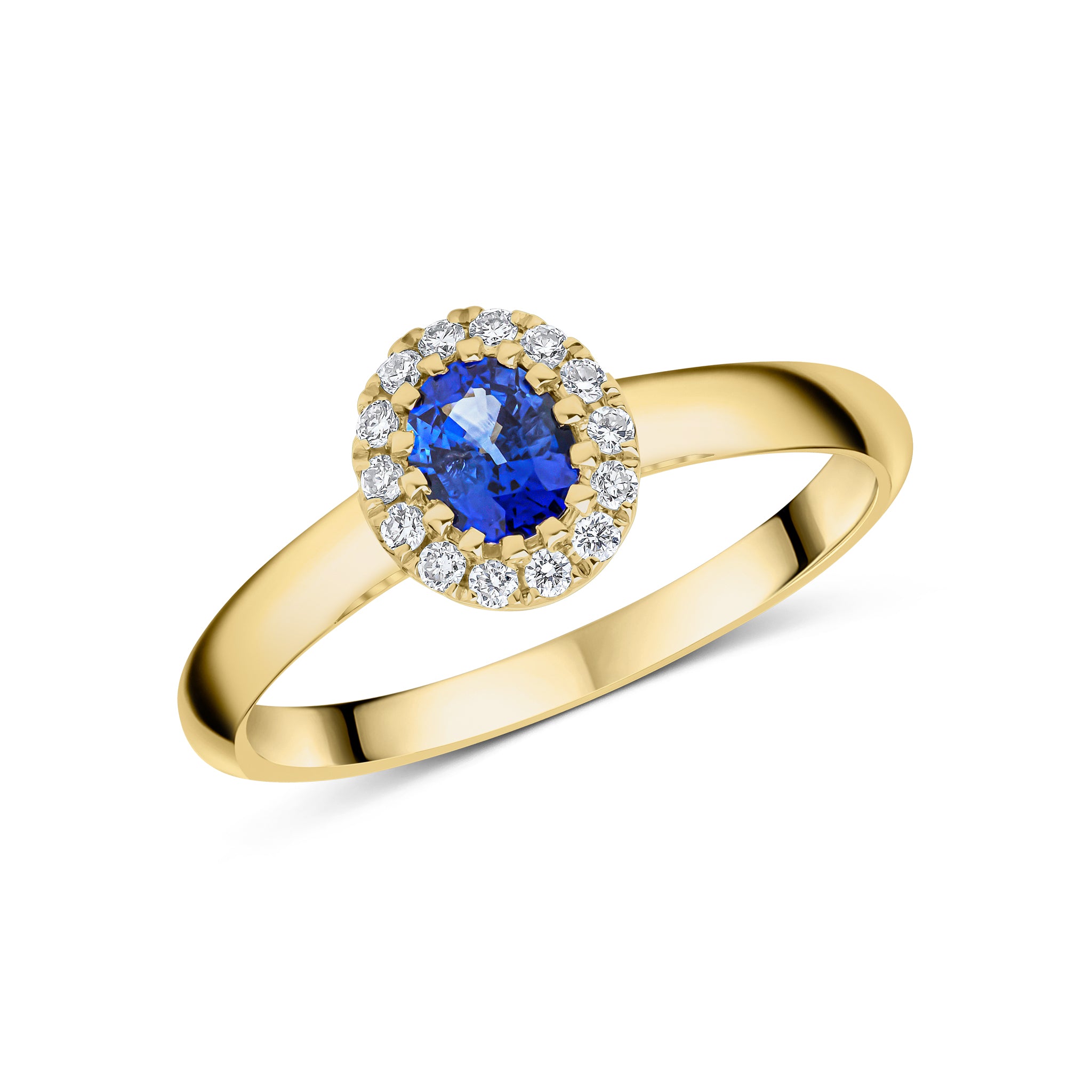 18ct Yellow Gold 5x4 Oval Sapphire & Diamond Claw Cluster Ring