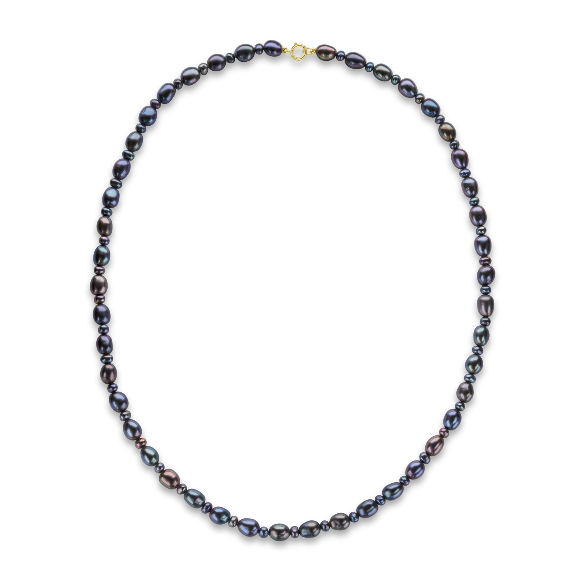 9ct Yellow Gold Genuine Black Rice Pearl Button Design Necklace,18"