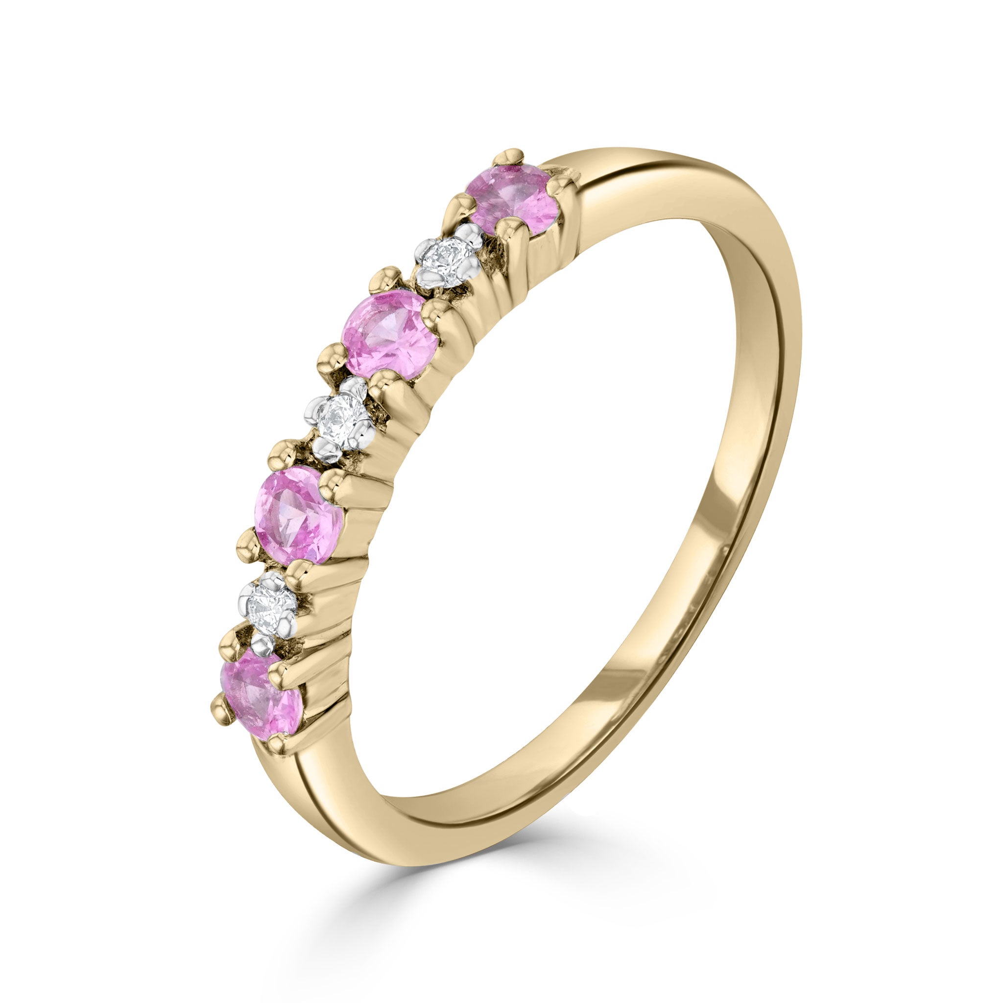 9CT YG ROUND PINK SAPPHIRE & DIAMOND 7ST CLAW SET RING 1