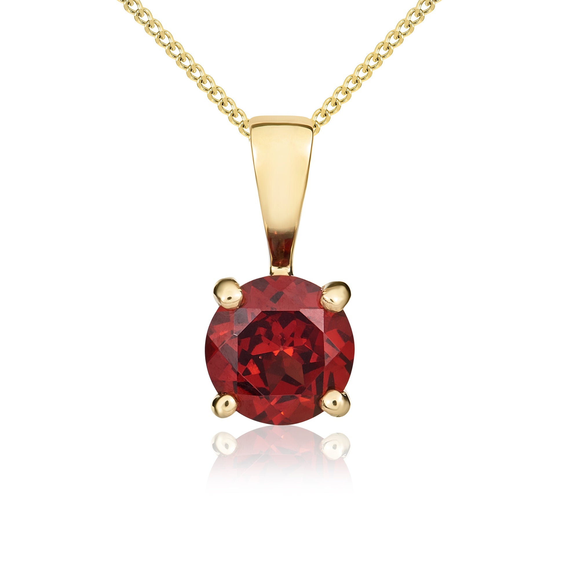 9ct yellow gold 5mm Round garnet 4 Claw Single Stone pendant