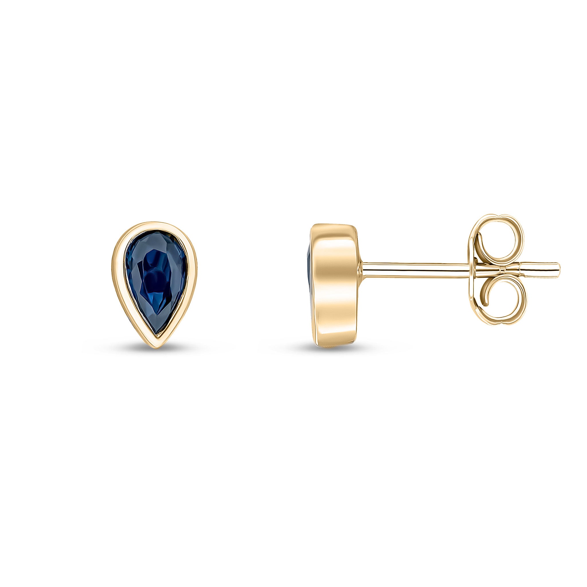 9ct Yellow Gold 5x3 Pear Shape Sapphire Rubover Set Earrings