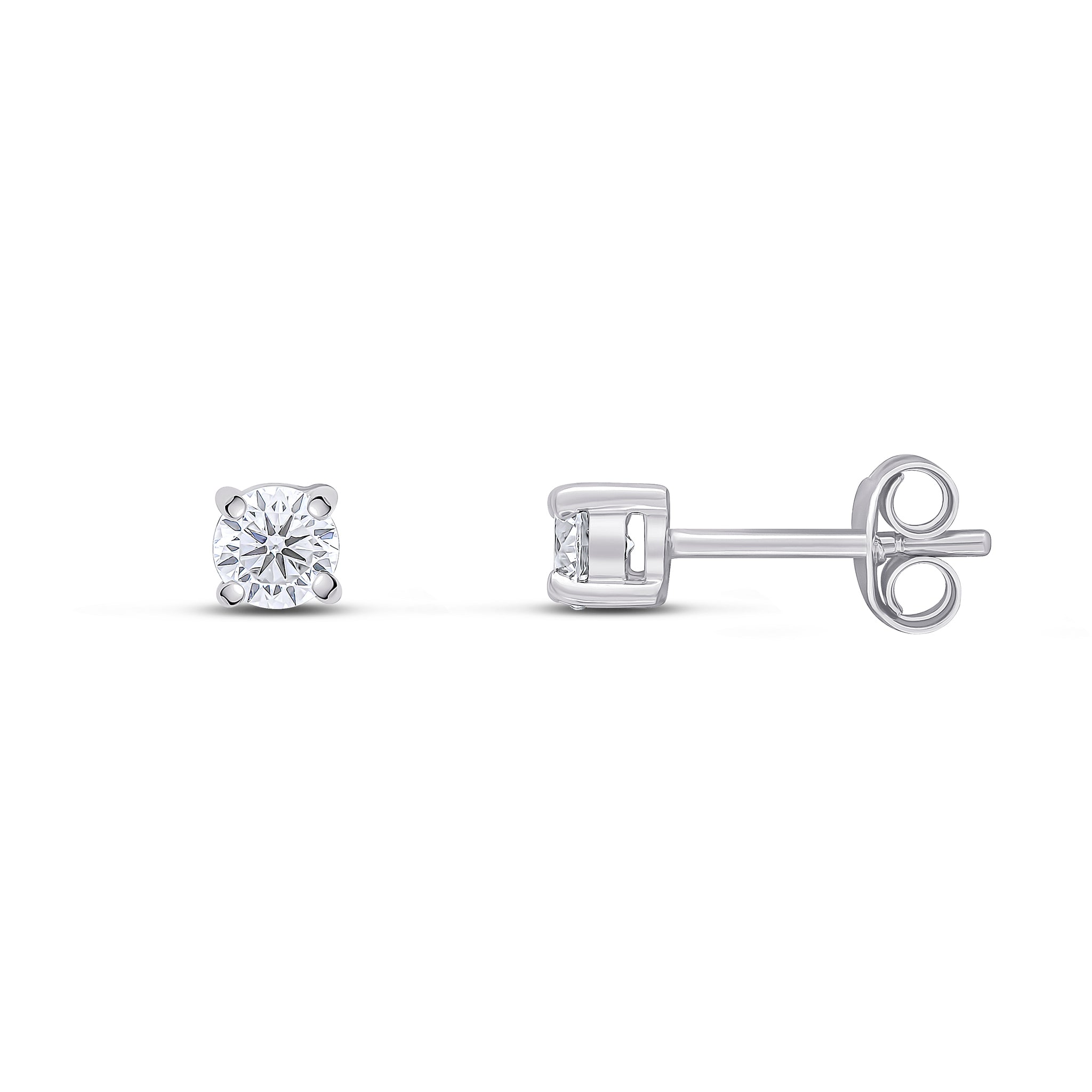 9ct White Gold 4mm Round CZ 4 Claw Earrings