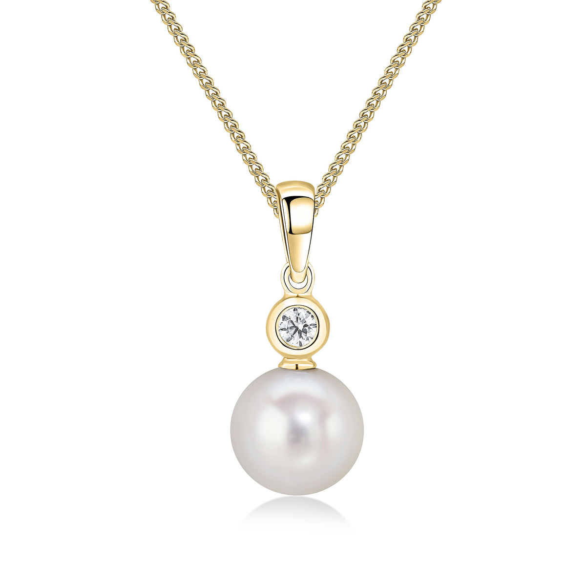 18ct Yellow Gold Diamond & 8mm Freshwater Pearl 2 Stone Rubover Pendant