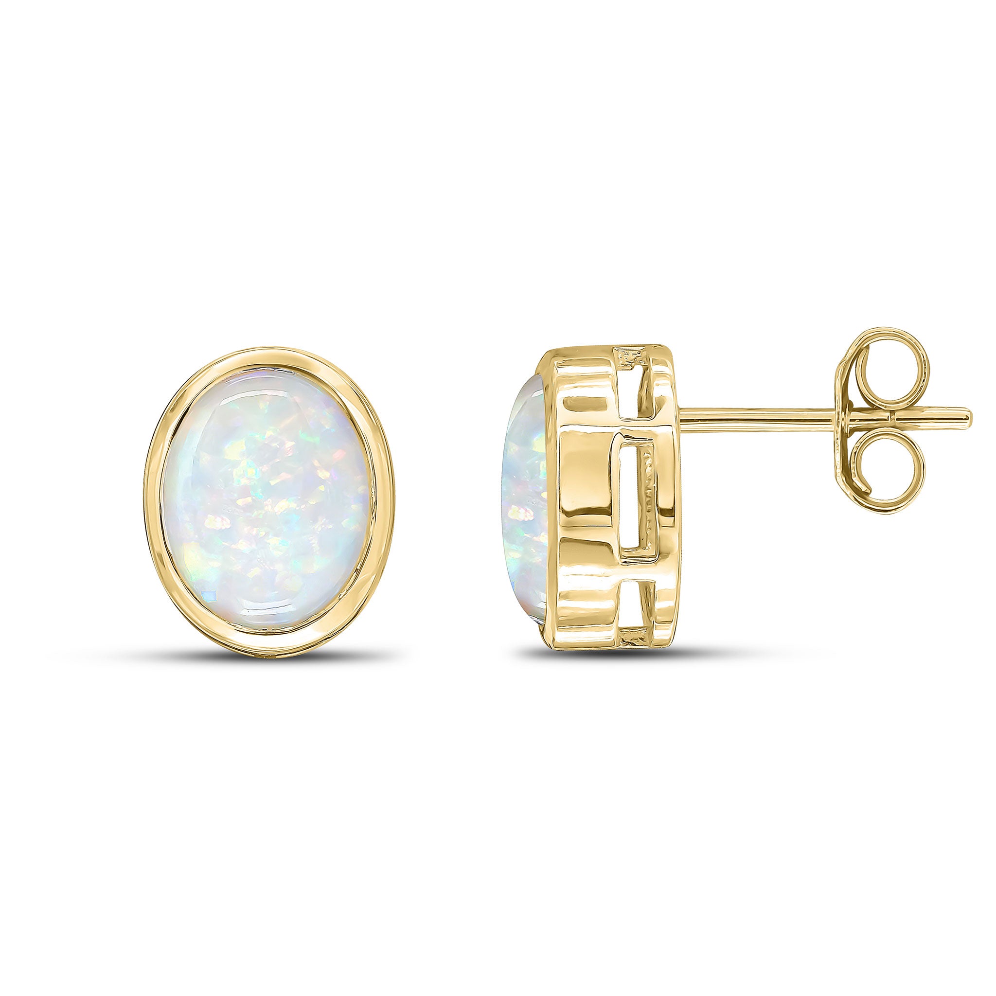9ct Yellow Gold 9x7 Oval Opal Rubover Earrings
