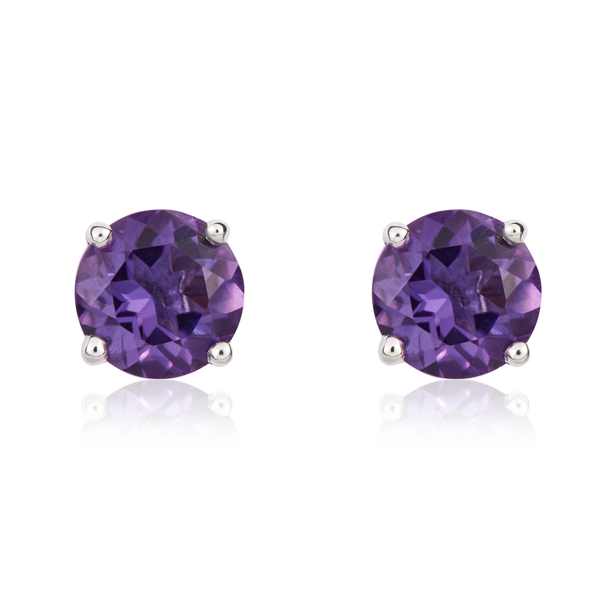 9ct White Gold 5mm Round Amethyst 4 Claw Stud Earrings