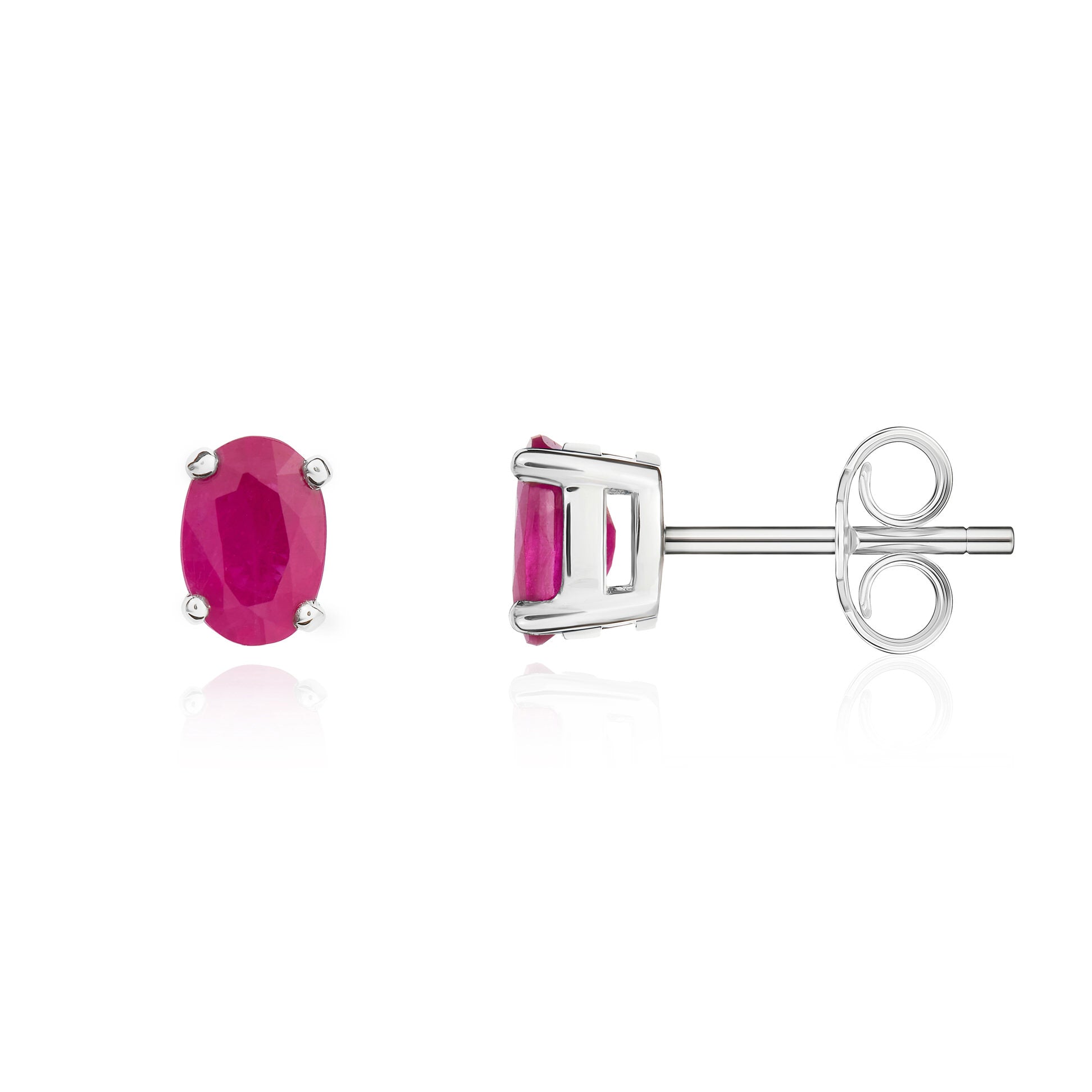 9ct White Gold Oval Ruby Claw Stud Earrings