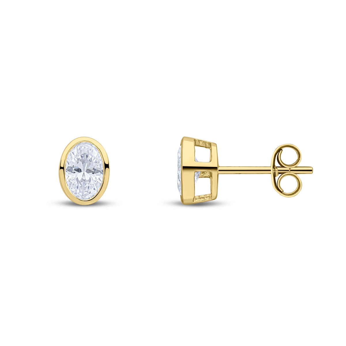 9ct Yellow Gold 6x4 Oval CZ Rubover Stud Earrings