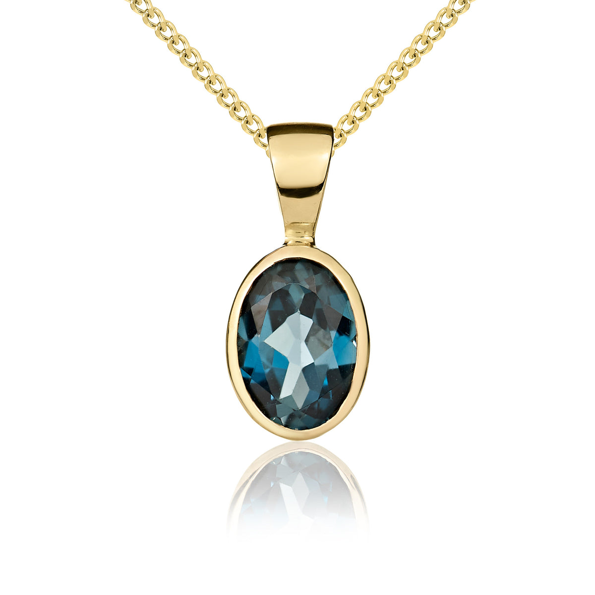 9ct Yellow Gold Oval London Blue Topaz Rubover Pendant