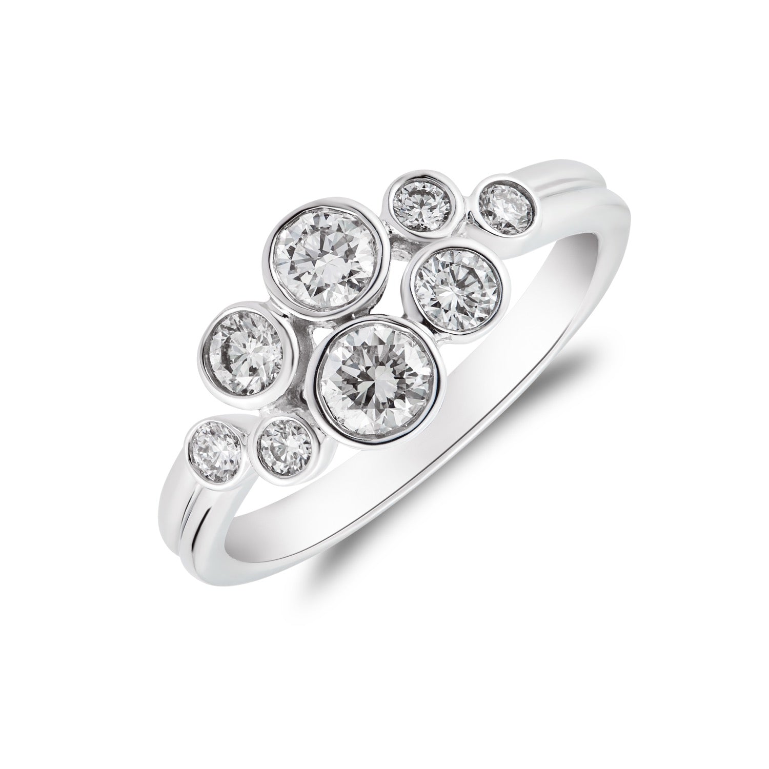 18ct White Gold Diamond Bubble Rubover Cluster Ring