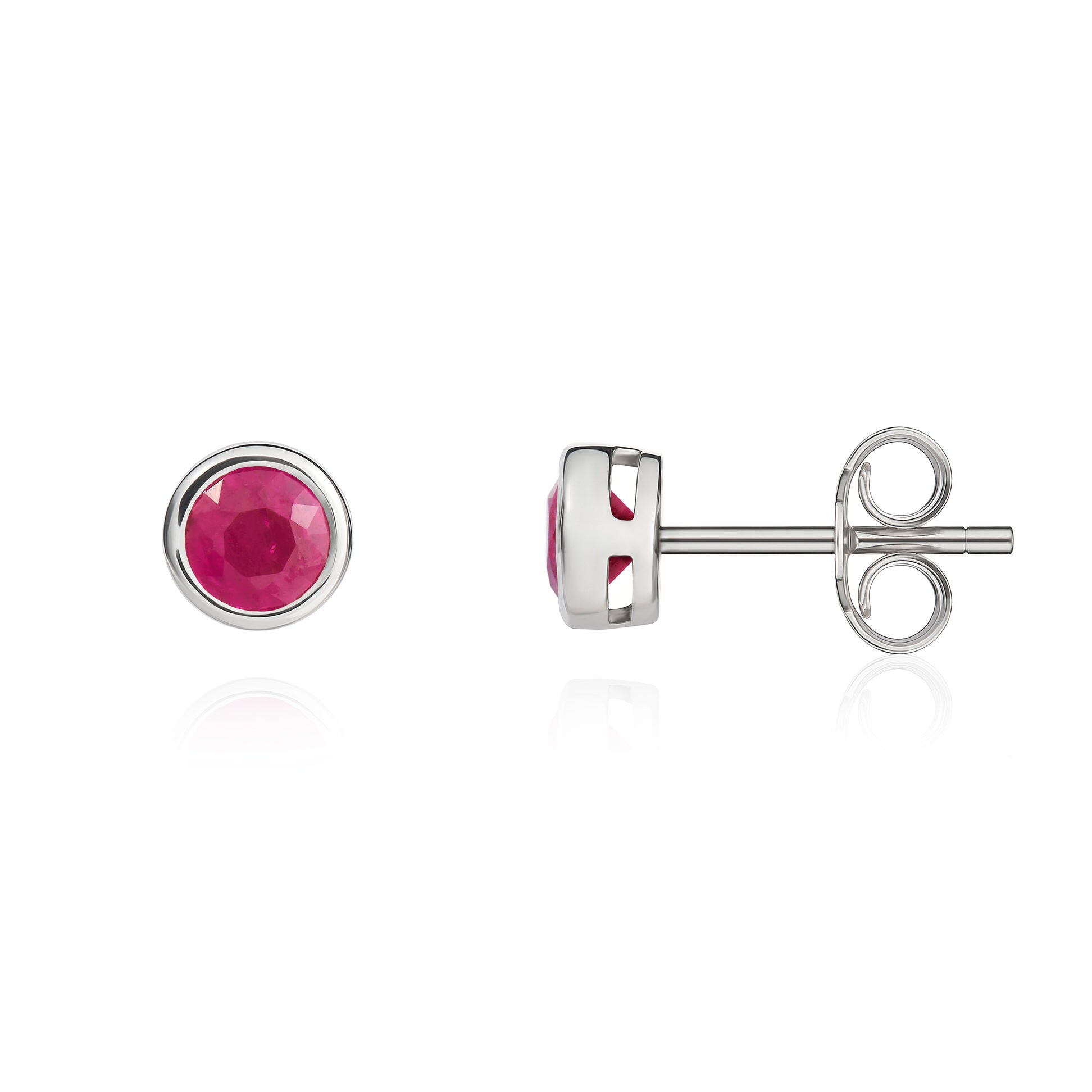 9ct White Gold Round Ruby Rubover Stud Earrings 5mm