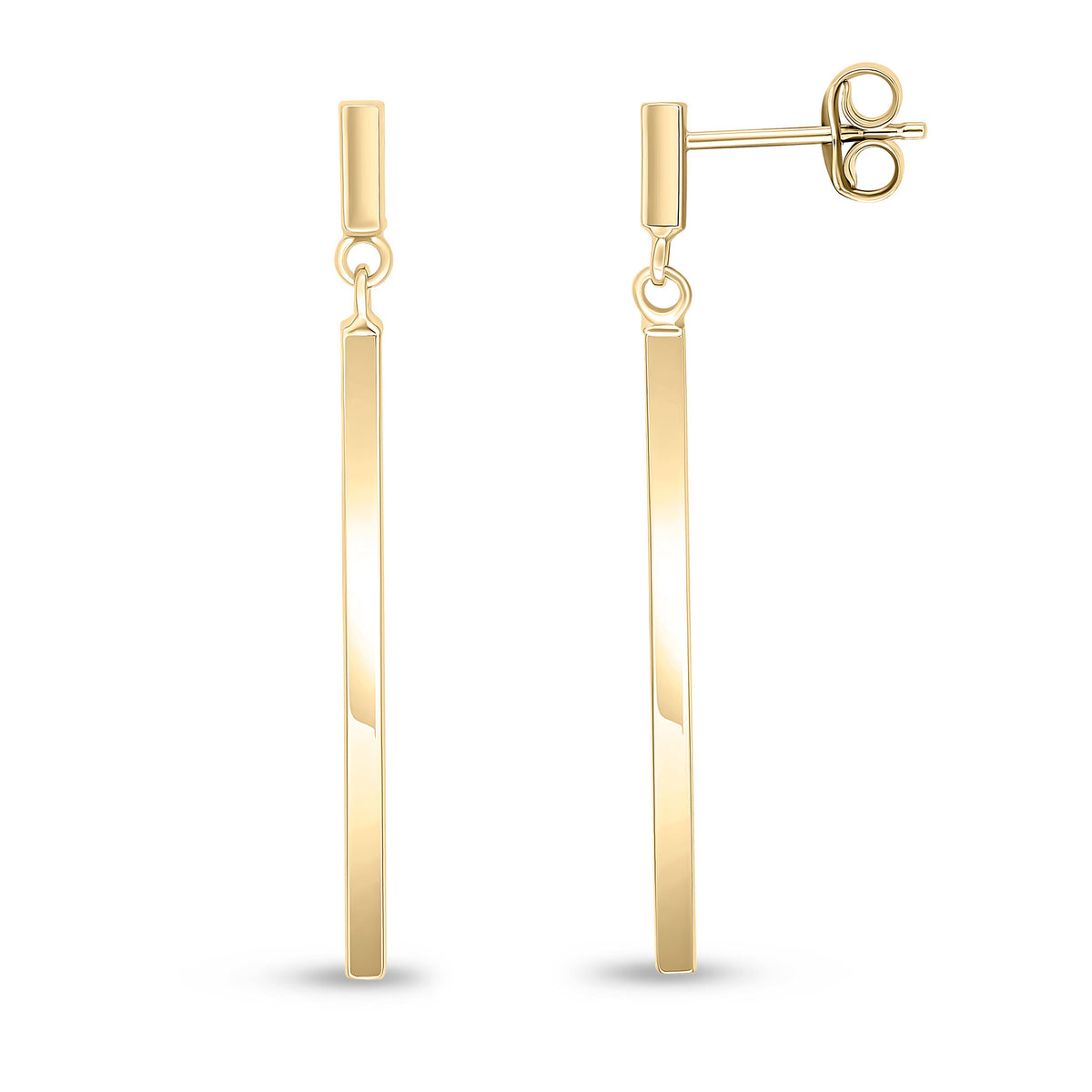 9ct Yellow Gold Plain Bar Drop Earrings