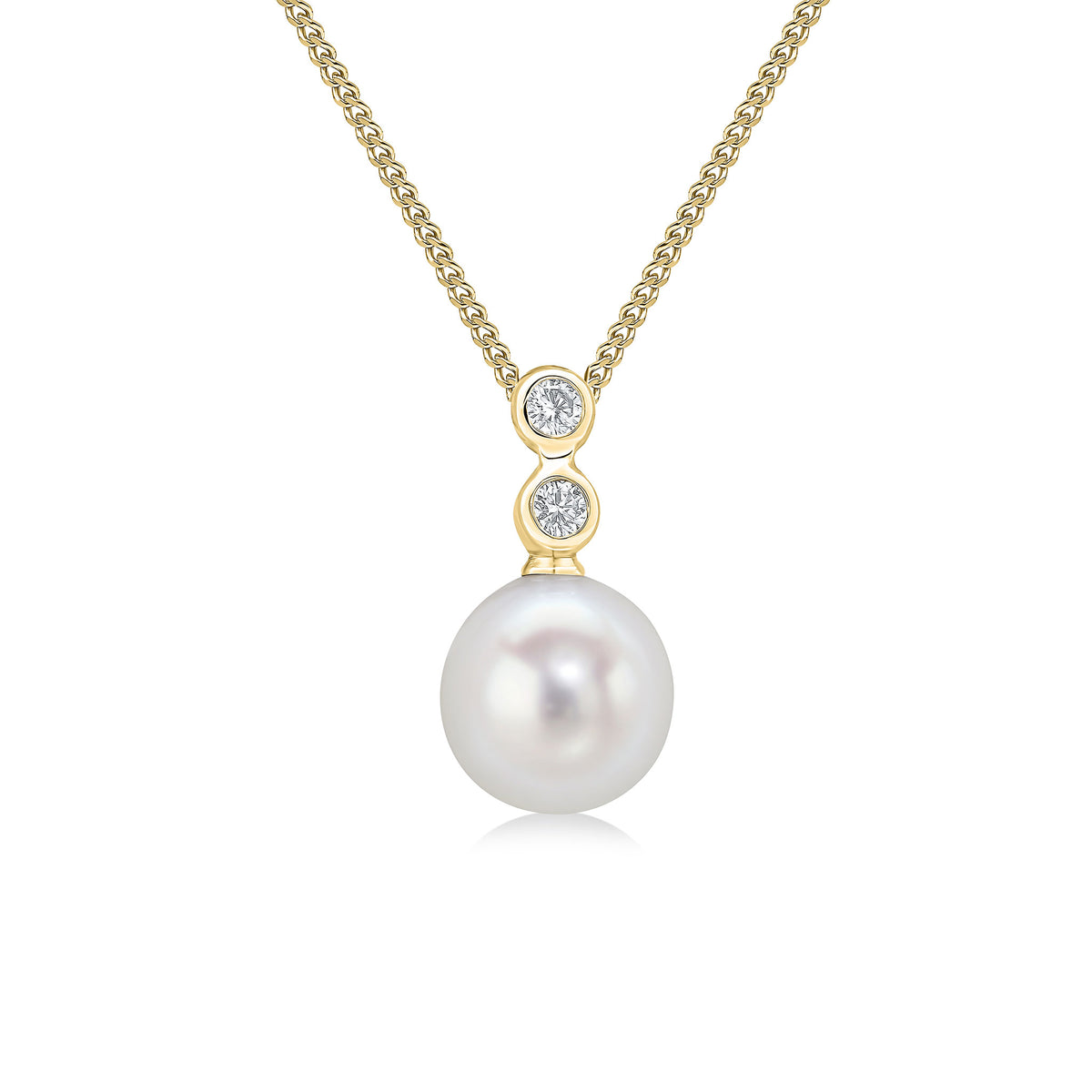 18yg Diamond & Fw Pearl 3 Stone Rubover Pendant