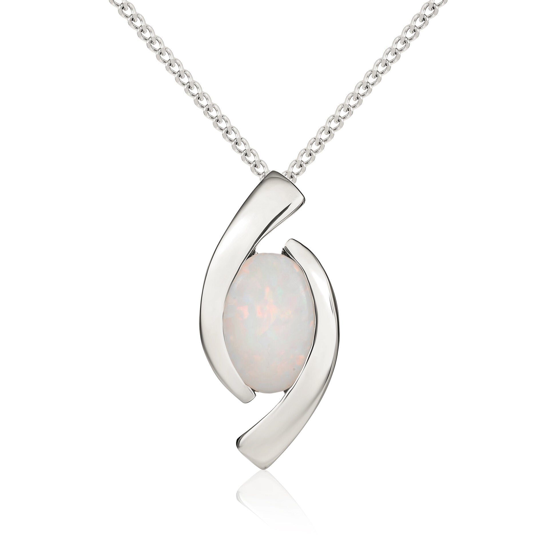 9ct White Gold Oval Opal 'eye' Design Pendant